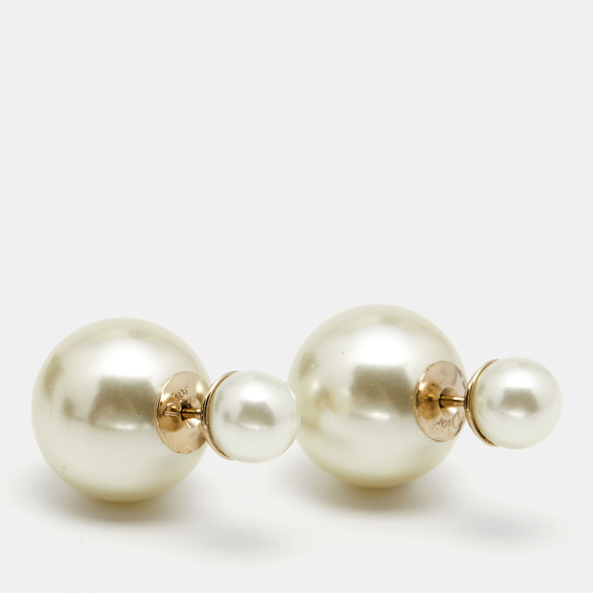 

Dior Tribales Faux Pearl Gold Tone Stud Earrings, White