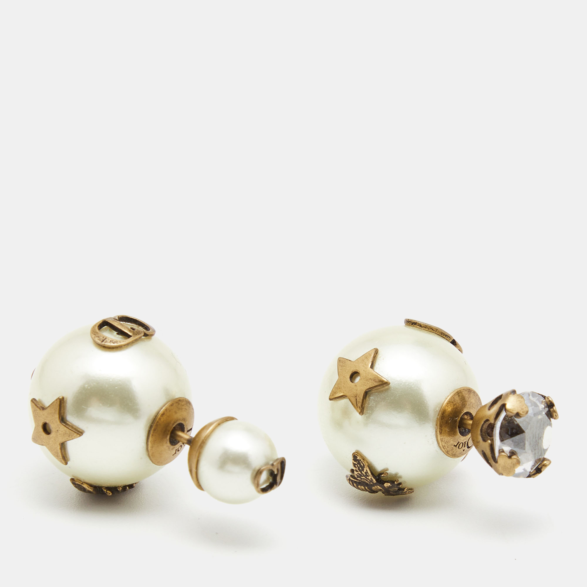 

Dior Tribales Aged Gold Tone Faux Pearl Asymmetric Earrings, White