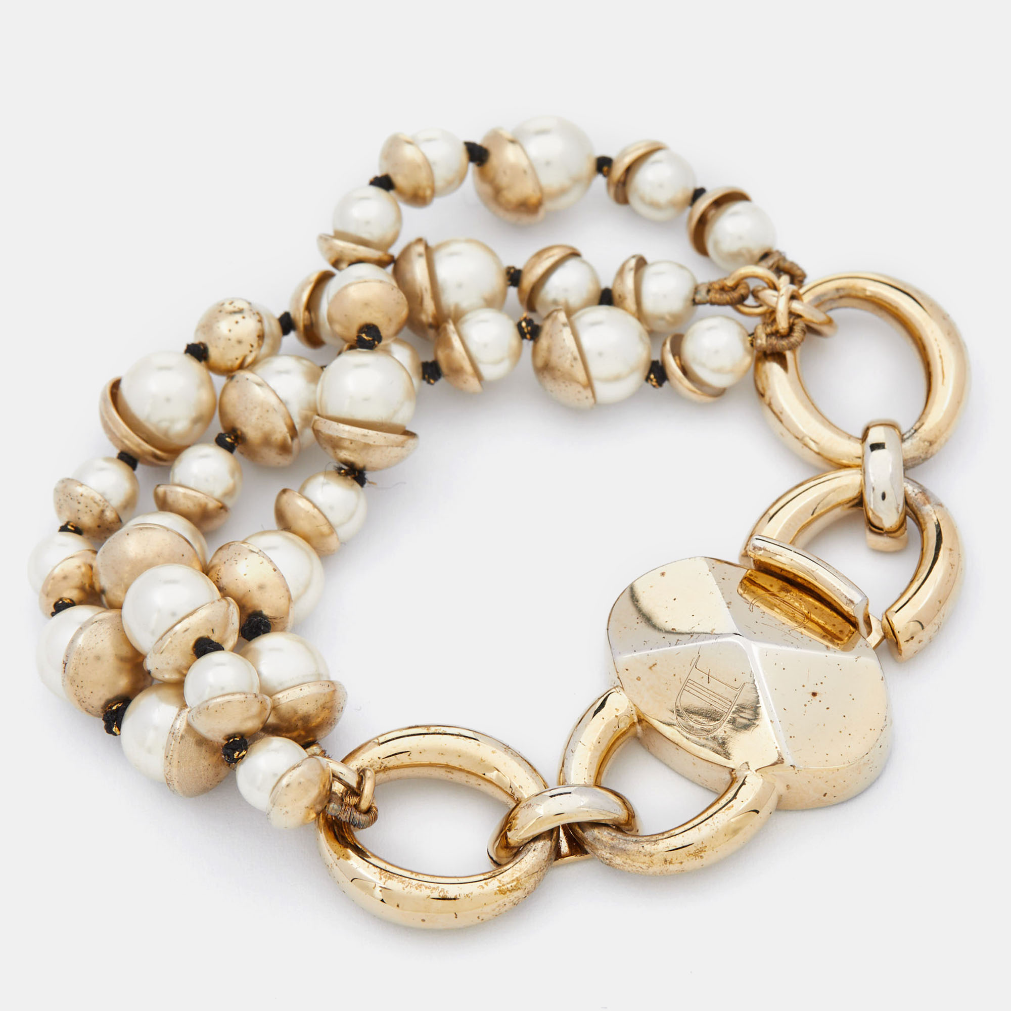 

Dior Mise En Dior faux pearl Multi Strand Clasp Bracelet, Gold