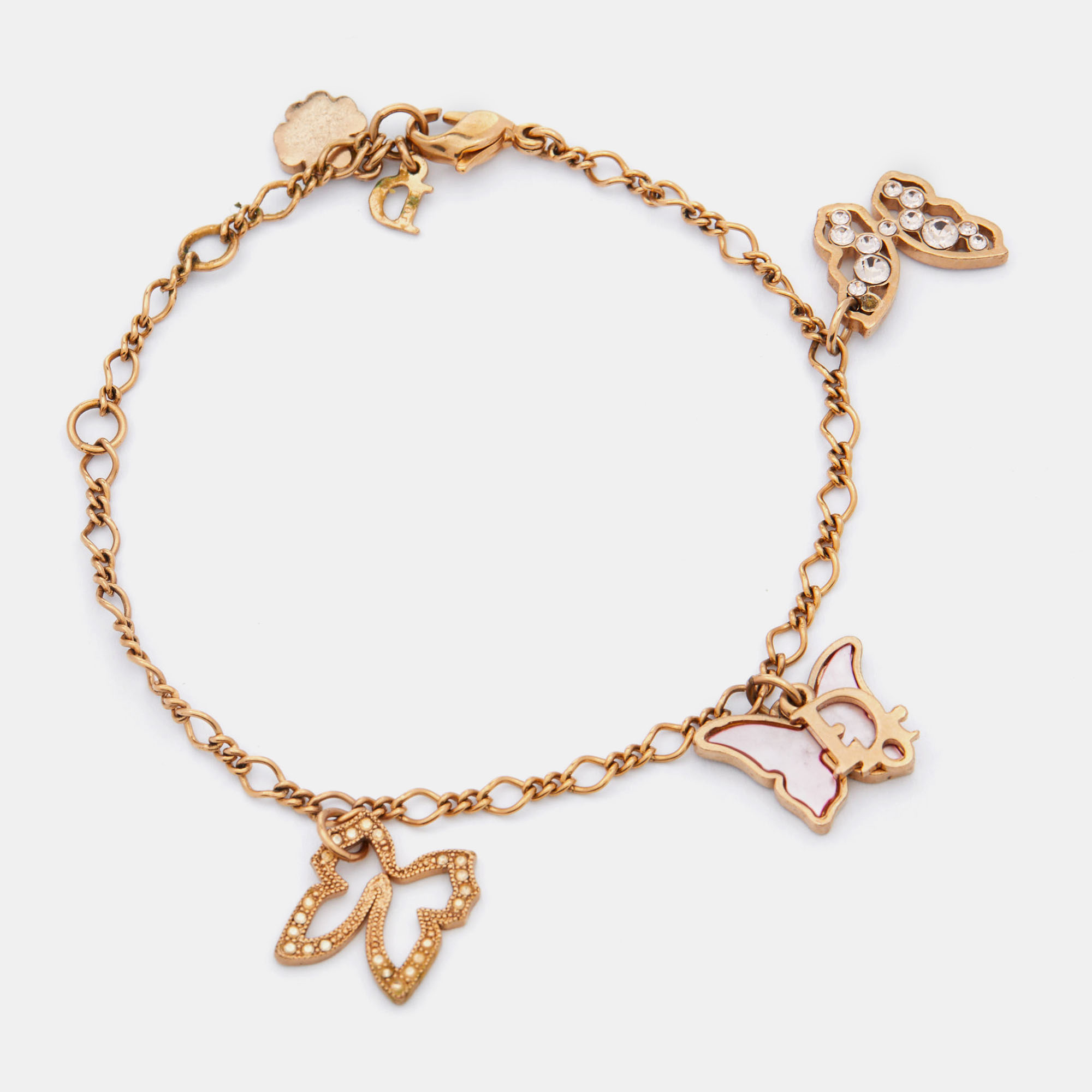 

Dior Gold Tone Mother Of Pearl Butterfly Charm Bracelet