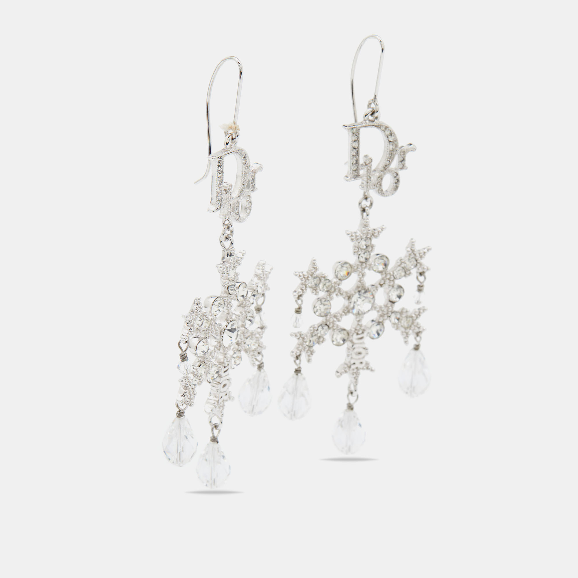 

Dior Silver Tone Crystal Snowflake Drop Earrings