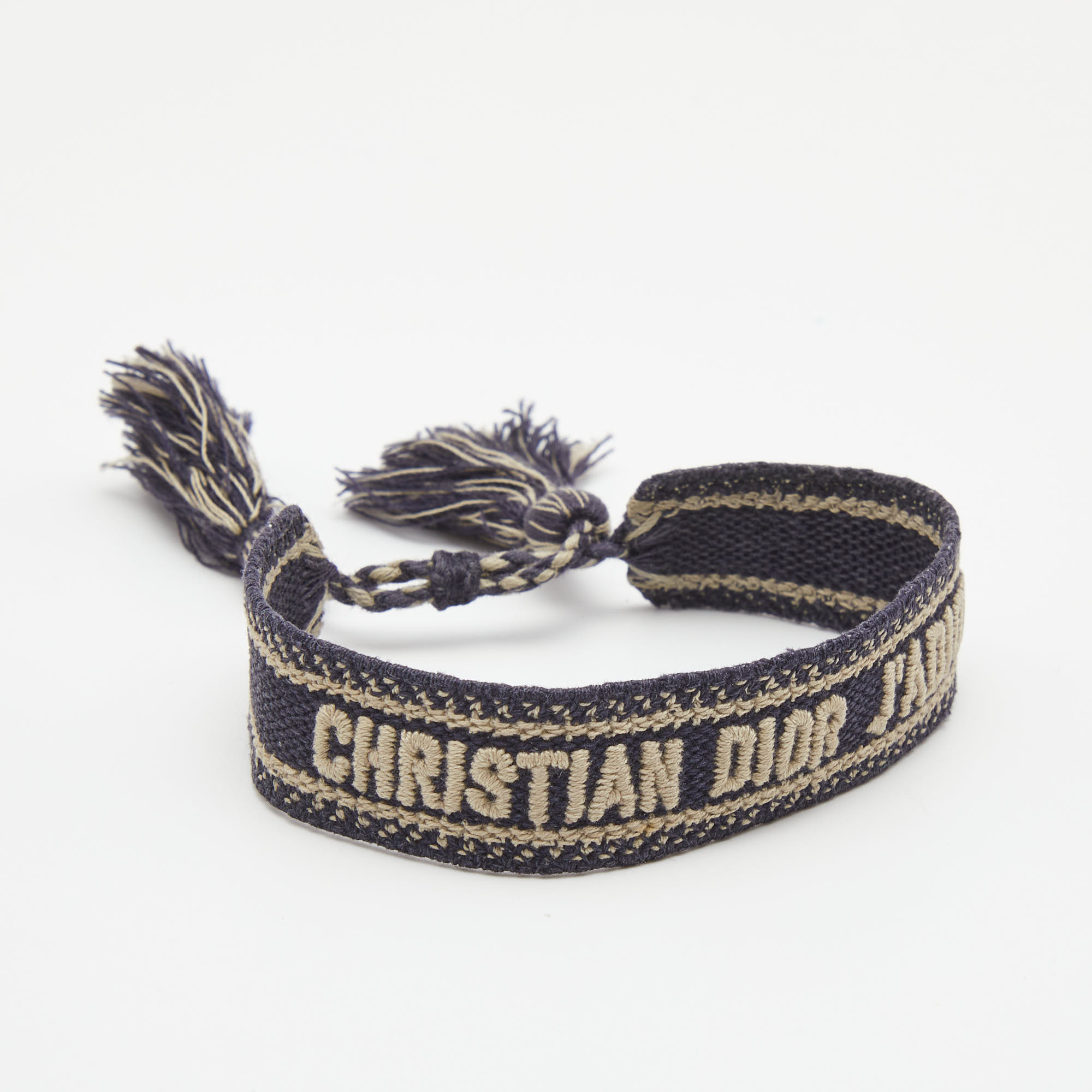 

Dior J'adior Navy Blue Embroidered Cotton Bracelet