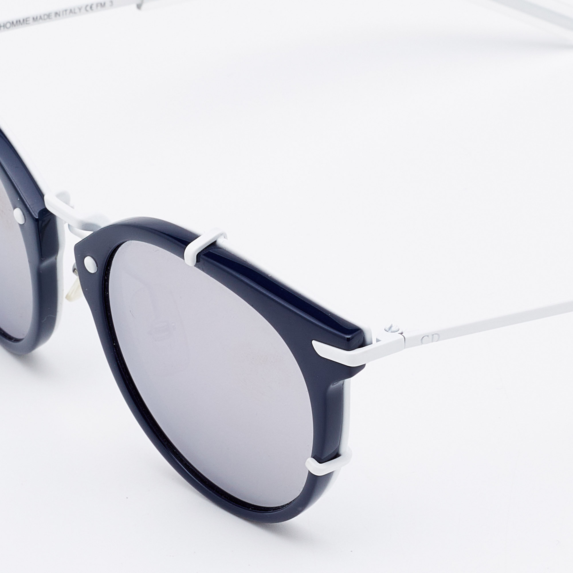 

Dior Homme Navy Blue & White/ Black Mirrored DIOR0196S Round Sunglasses