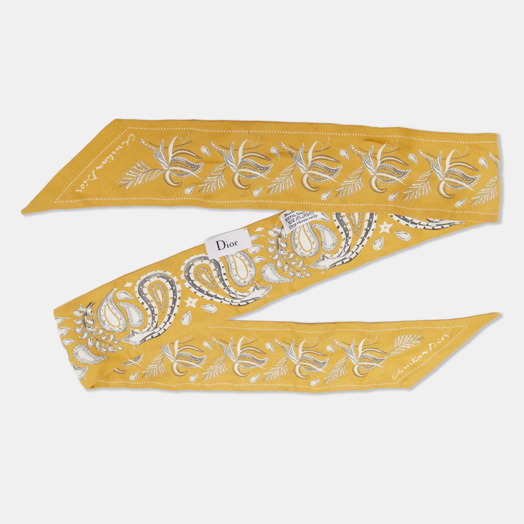 

Dior Yellow Paisley Print Silk Mitzah Scarf