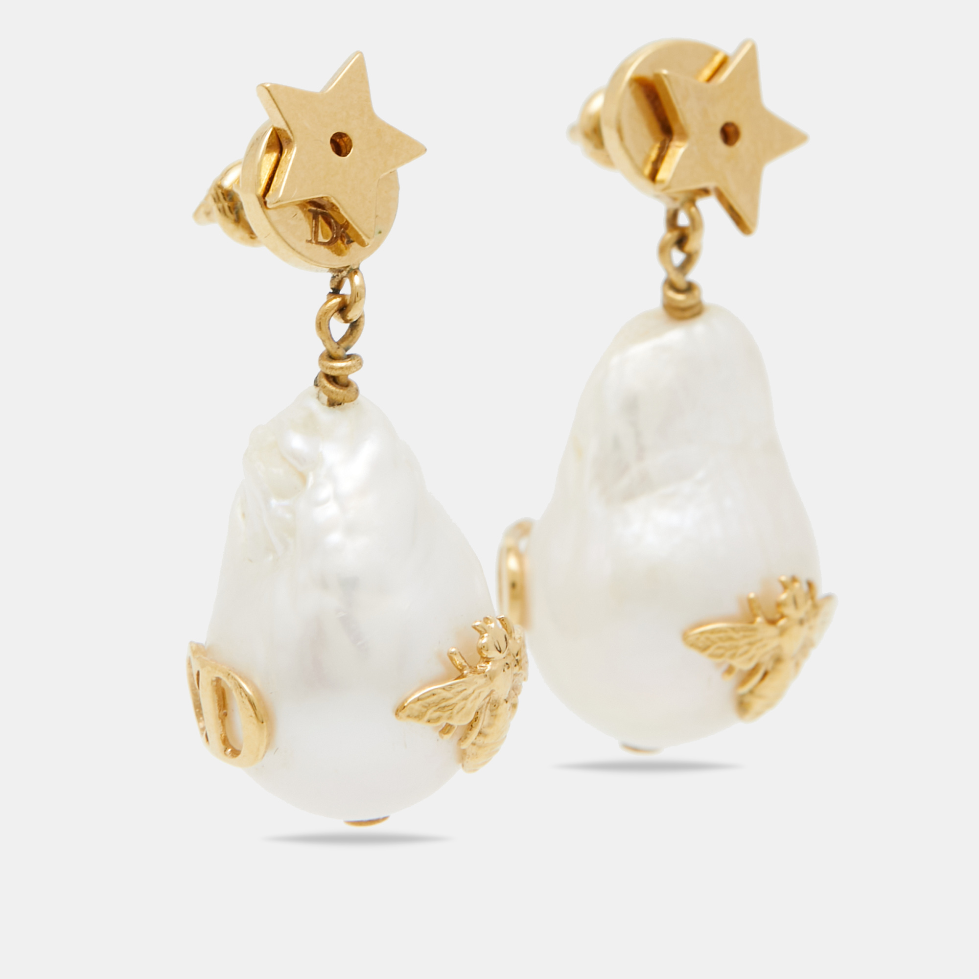 

Dior Faux Pearl Gold Tone Earrings