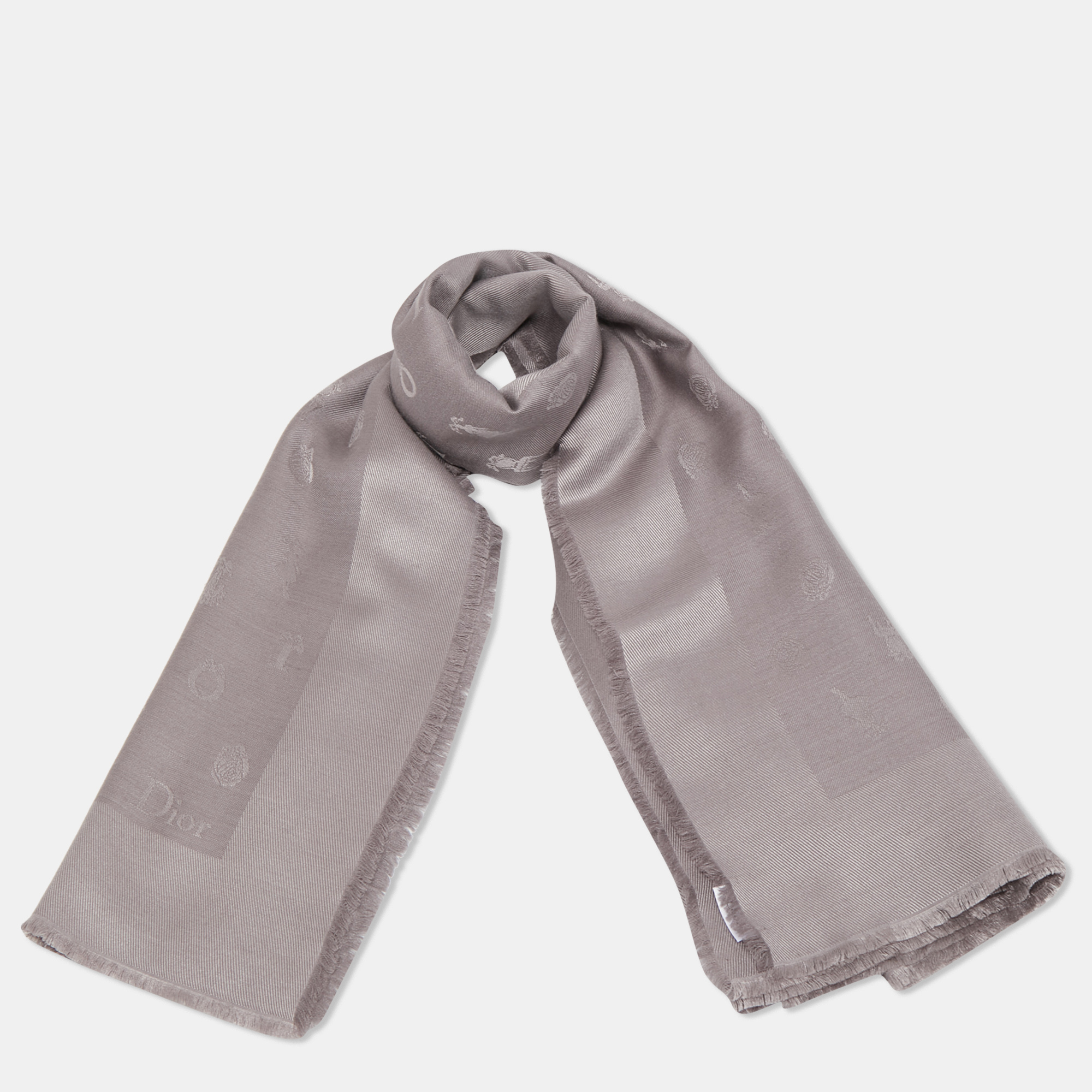 

Dior Greige So Dior Jacquard Silk & Wool Shawl, Grey