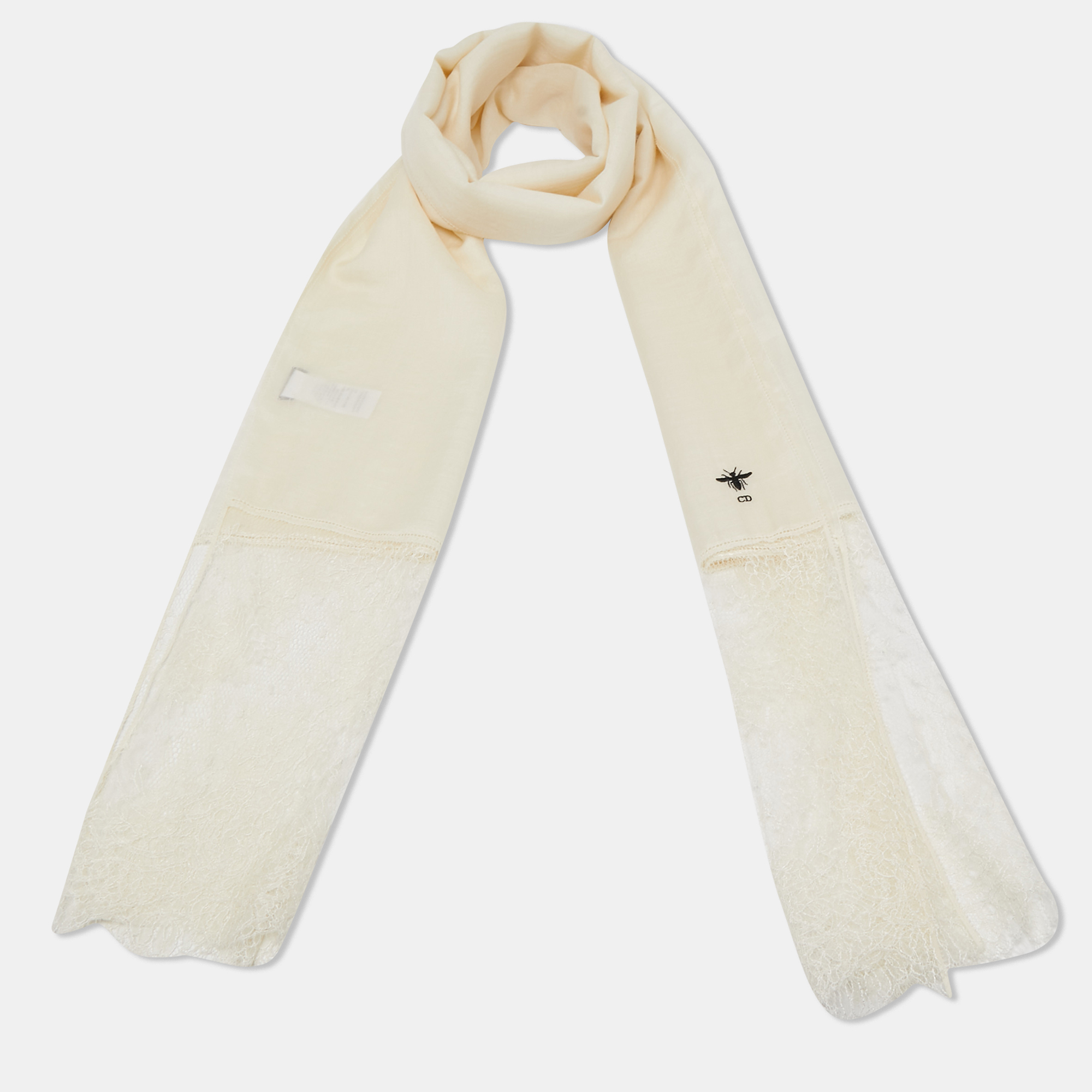 

Dior Cream Tulle Trim Cashmere & Silk Stole