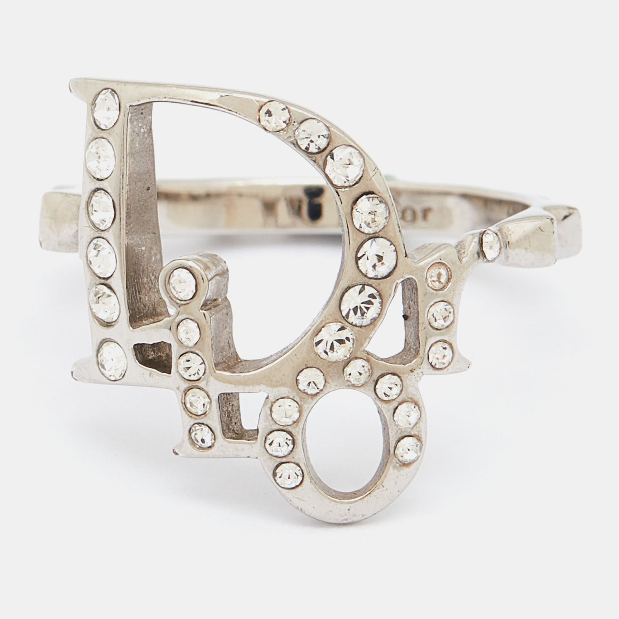 

Dior Oblique Crystal Silver Tone Ring Size