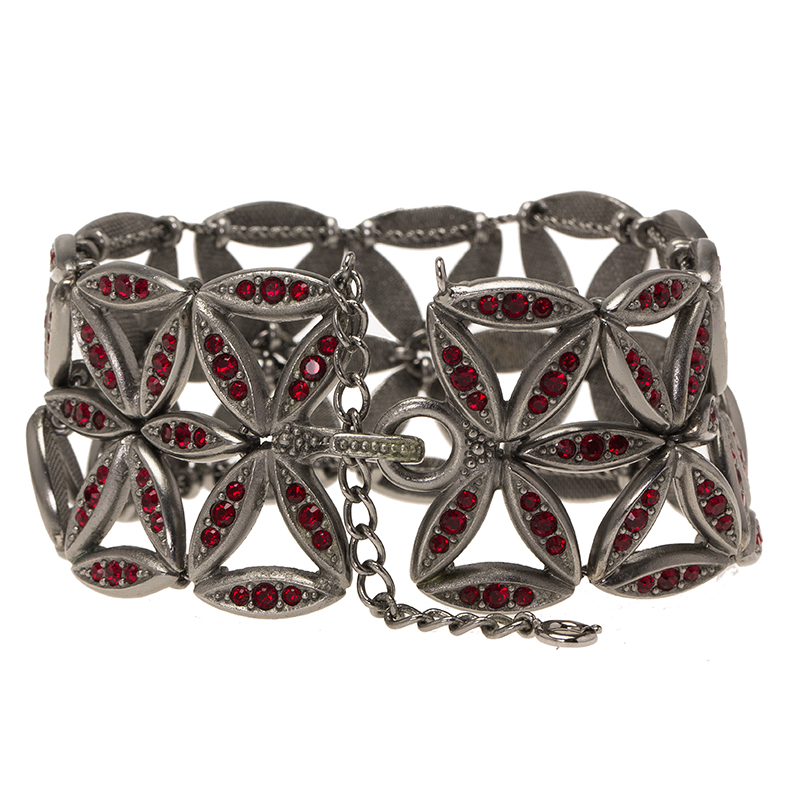 

Dior Red Crystals Silver Tone Wide Bracelet