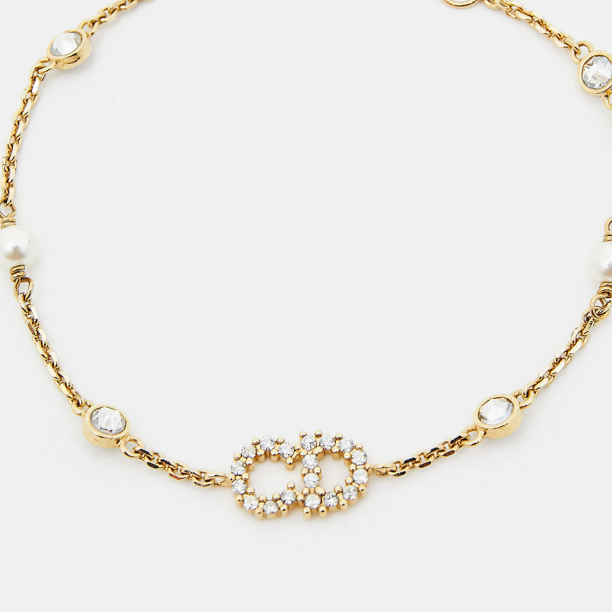 

Dior Clair D Lune Crystal Faux Pearl Gold Tone Bracelet