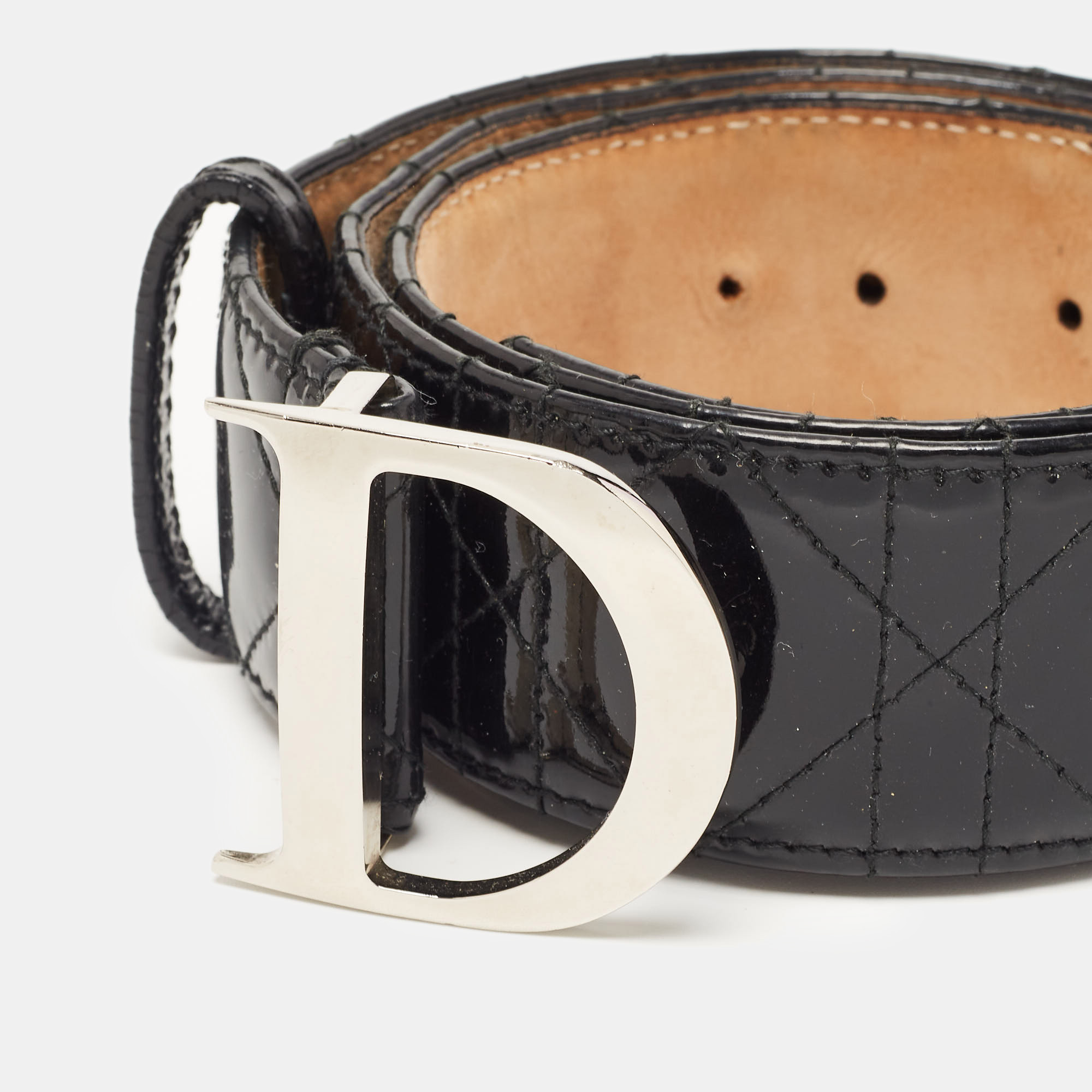 

Dior Black Cannage Patent Leather D Buckle Belt