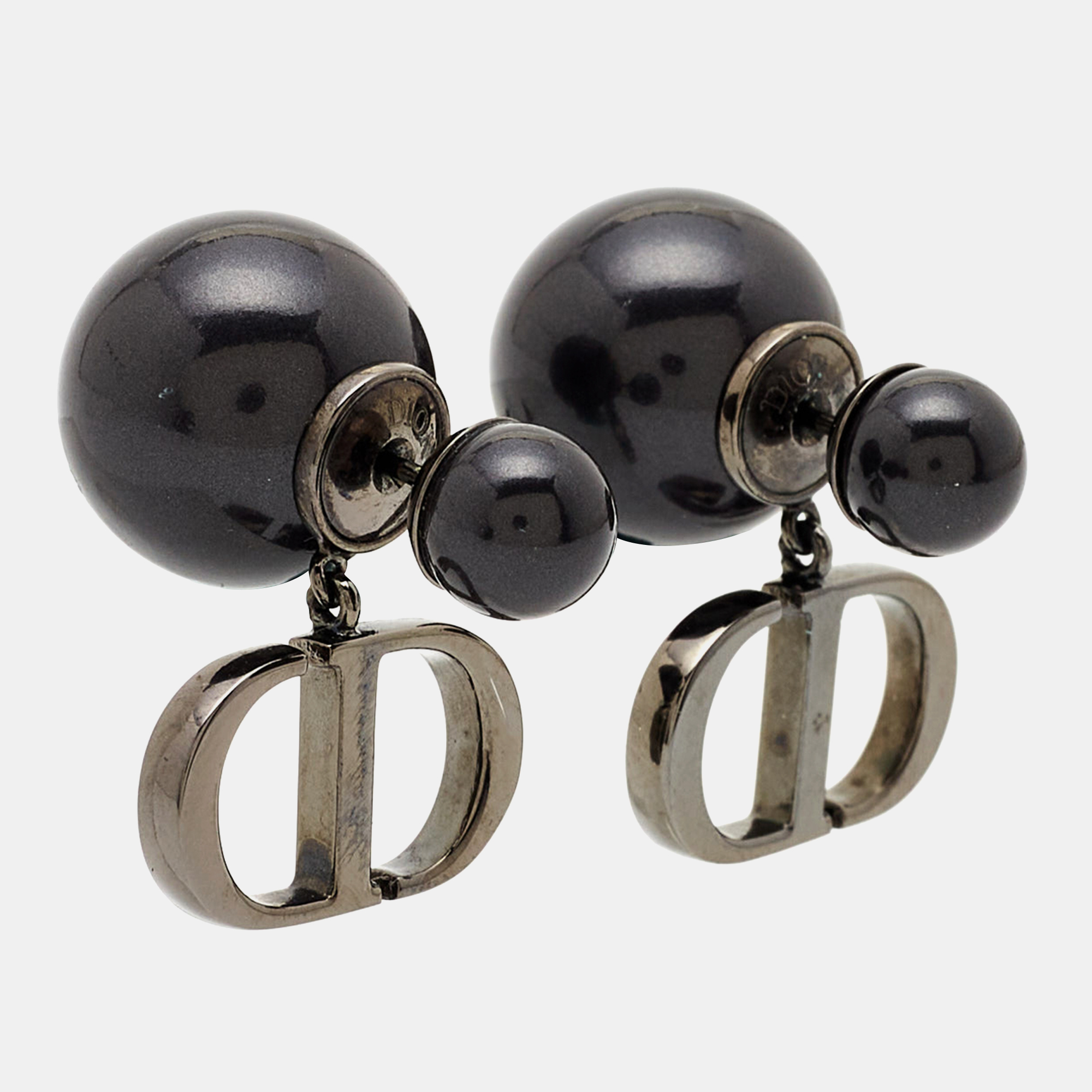 

Dior Tribales CD Logo Gunmetal Tone Earrings, Black