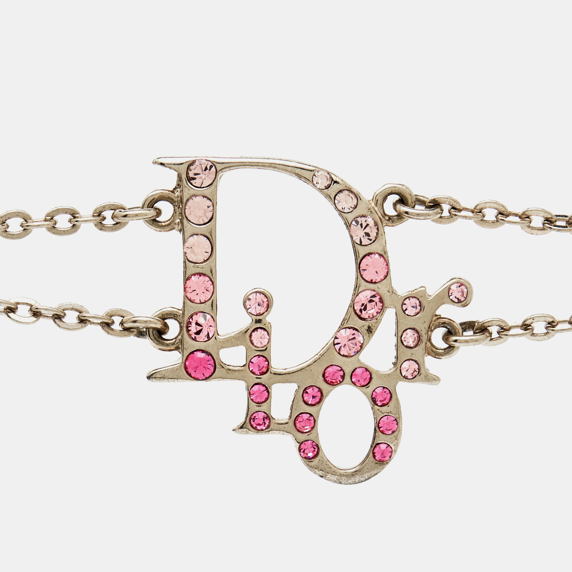 

Dior Pink Crystal Oblique Charm Double Chain Bracelet, Gold