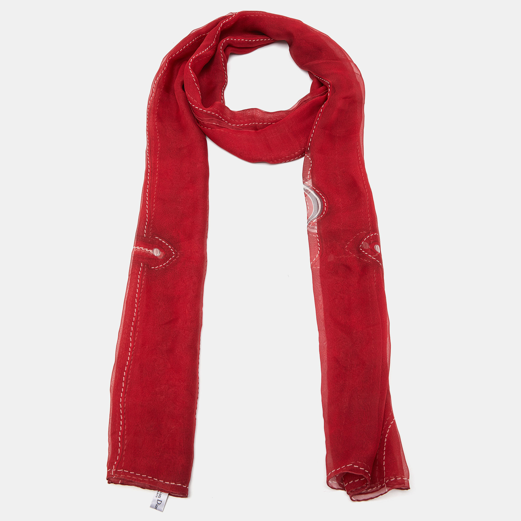 

Christian Dior Red Buckle Printed Silk Scarf