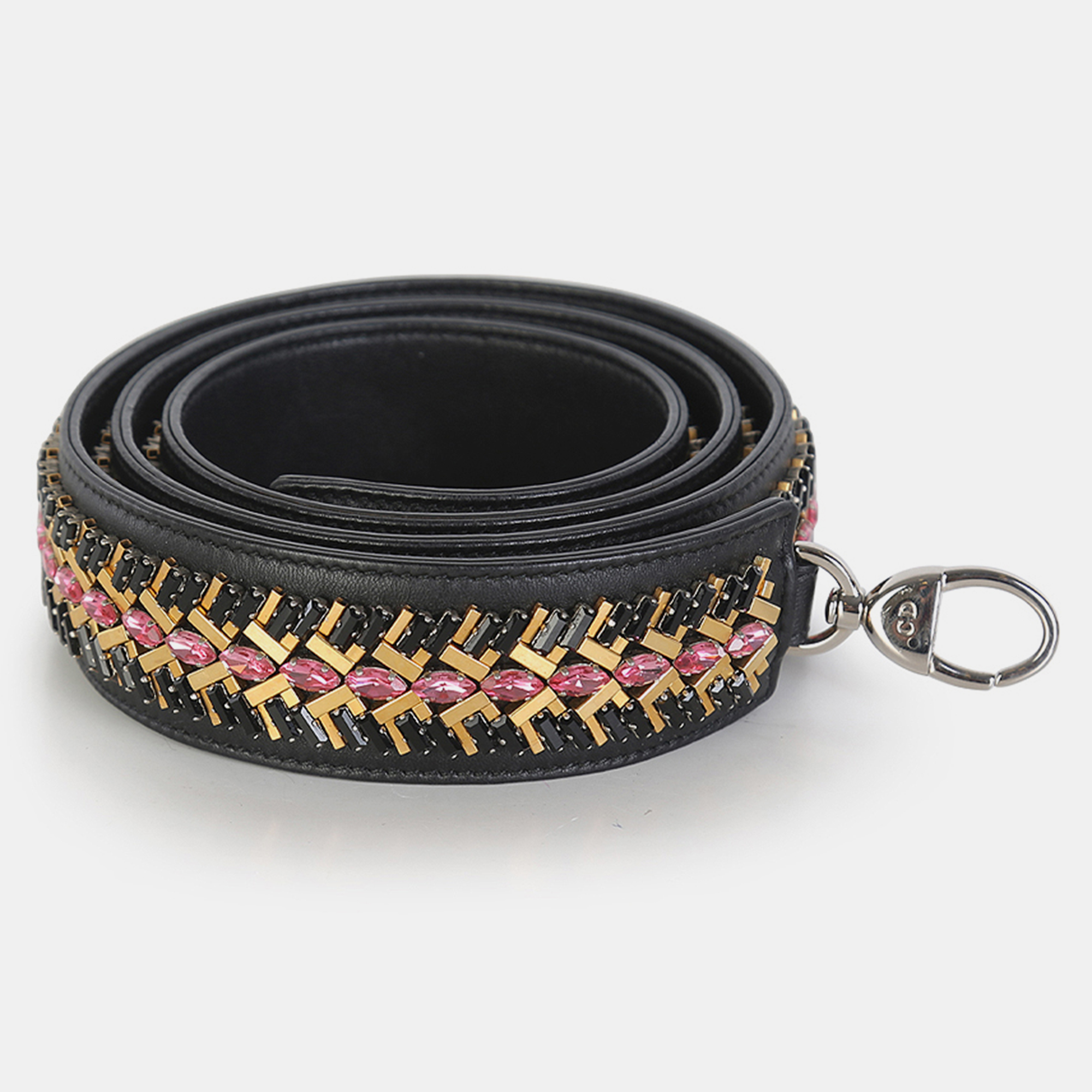 

Christian Dior Black Leather And Multicolor Embellished Crystal Beads Shoulder Strap