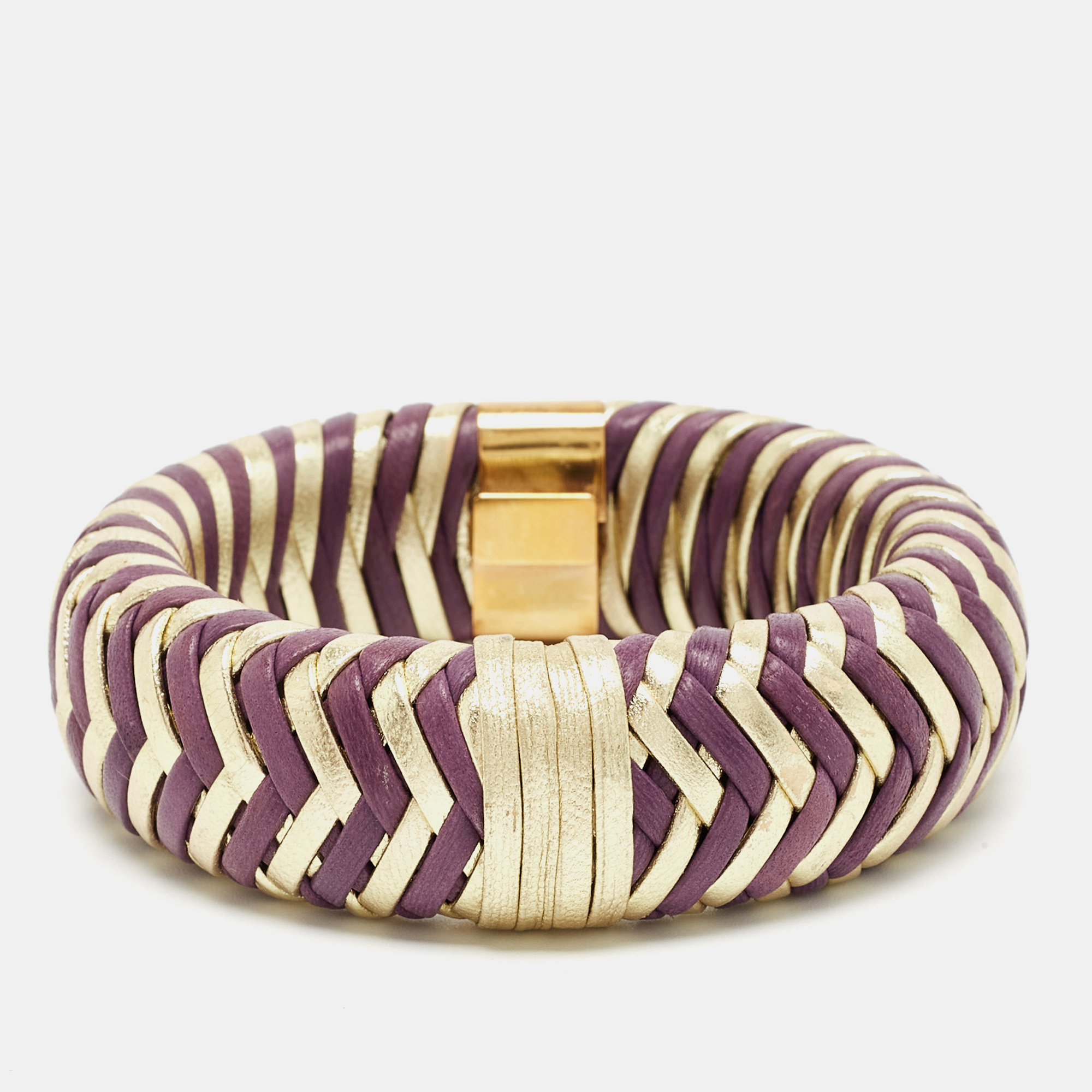 

Dior Bicolor Leather Gold Tone Wide Bracelet