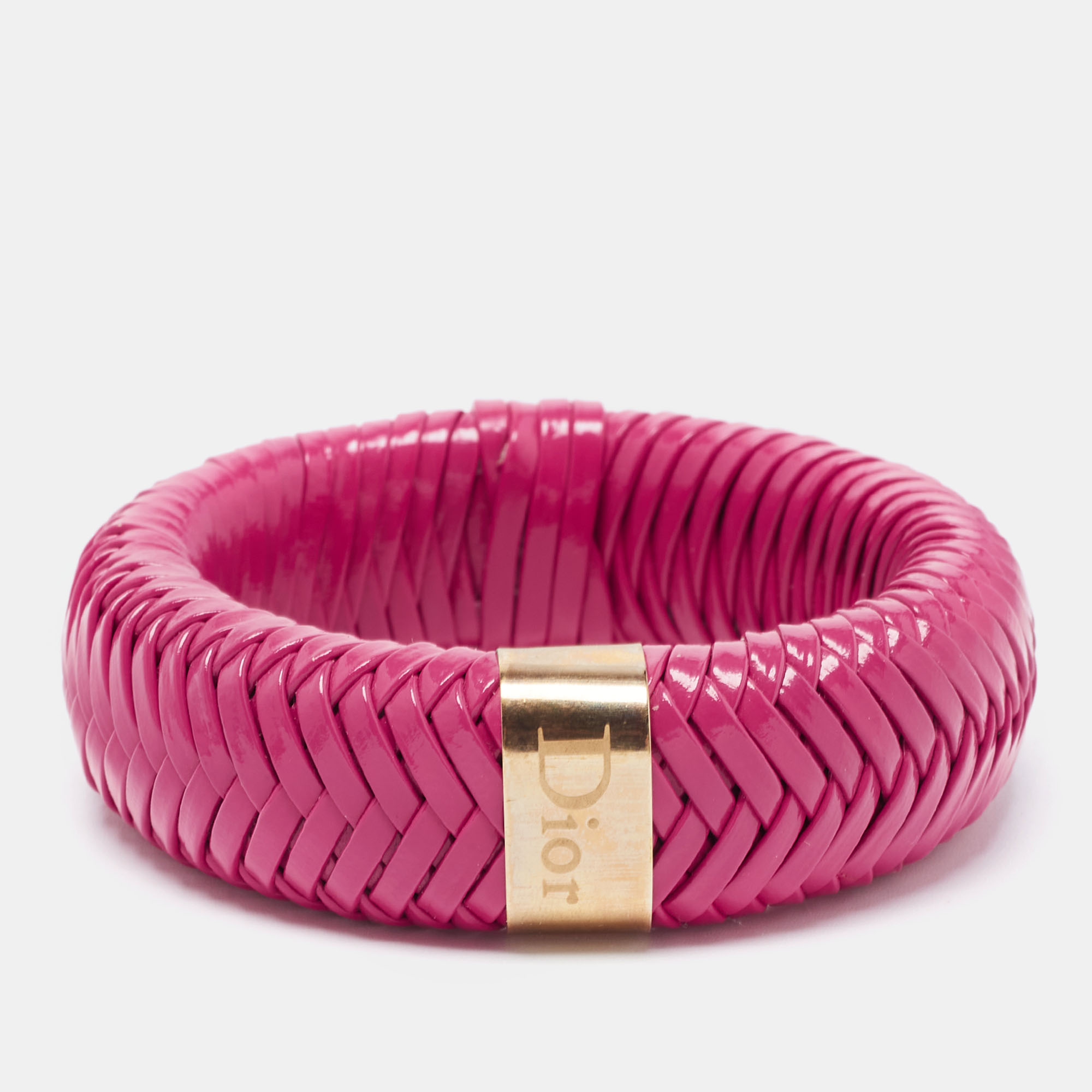 Pre-owned Dior Leather Gold Tone Wide Bracelet