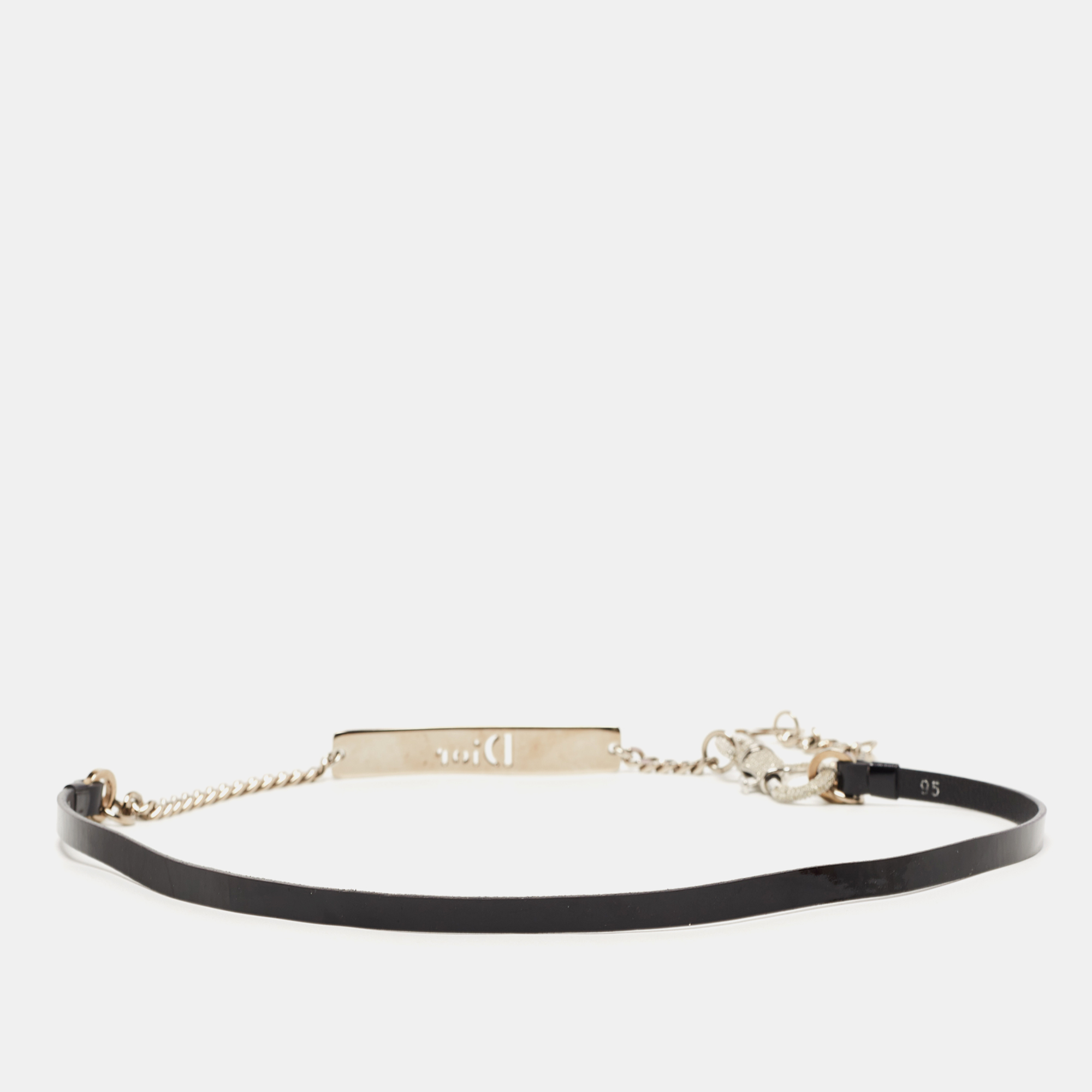 

Dior Black Patent Leather Crystals Clasp Logo Waist Belt