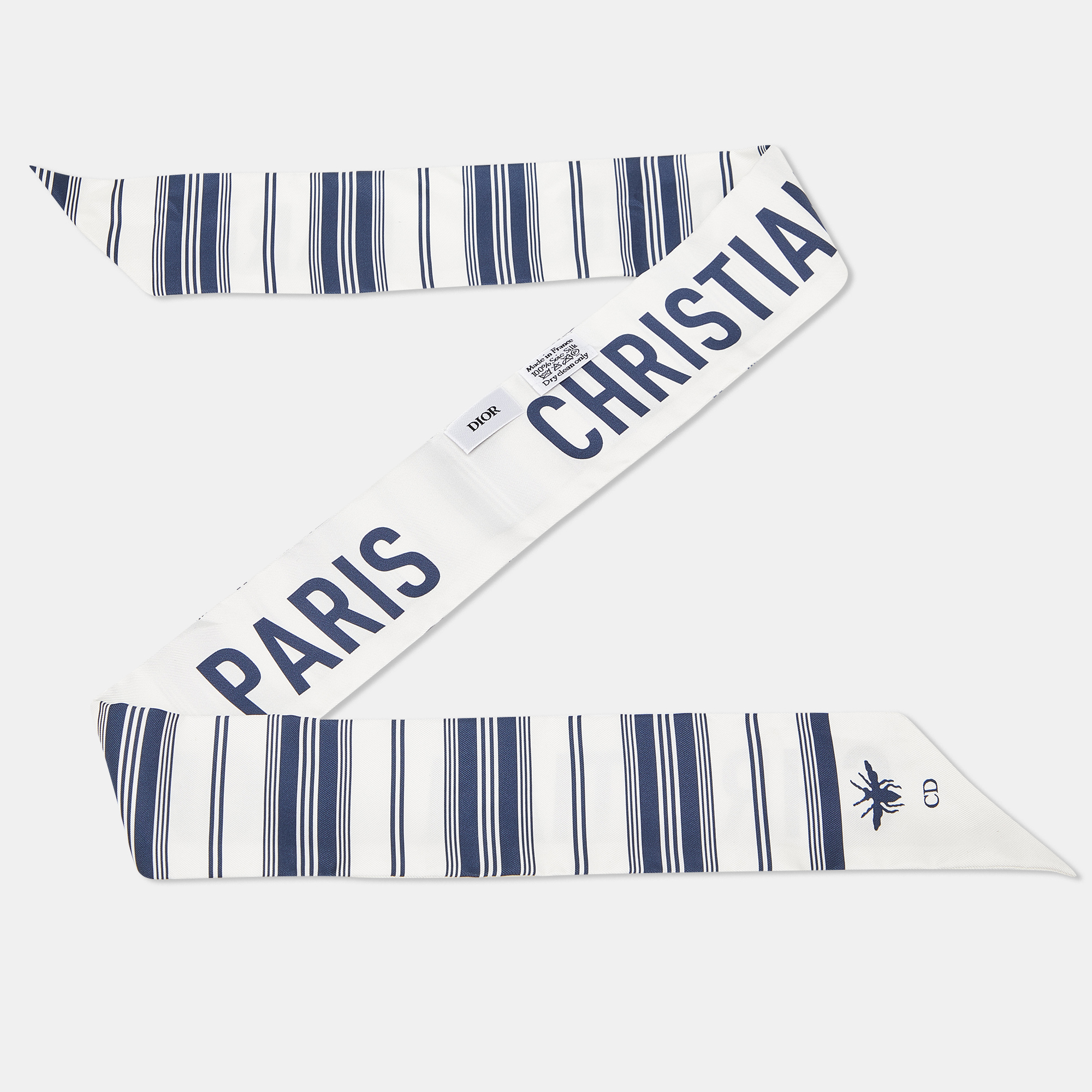 

Dior White & Navy Blue Striped Silk Twilly