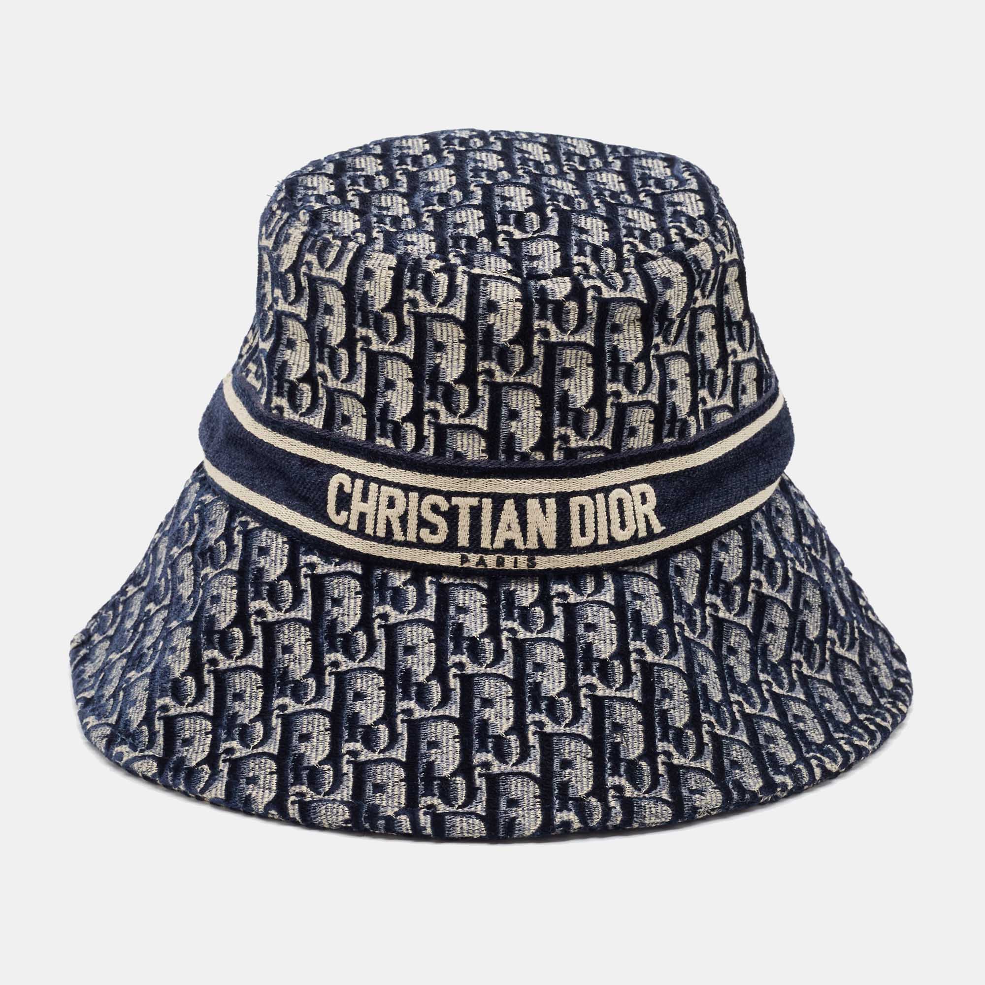 

Dior Navy Blue Oblique Jacquard Velvet Bucket Hat