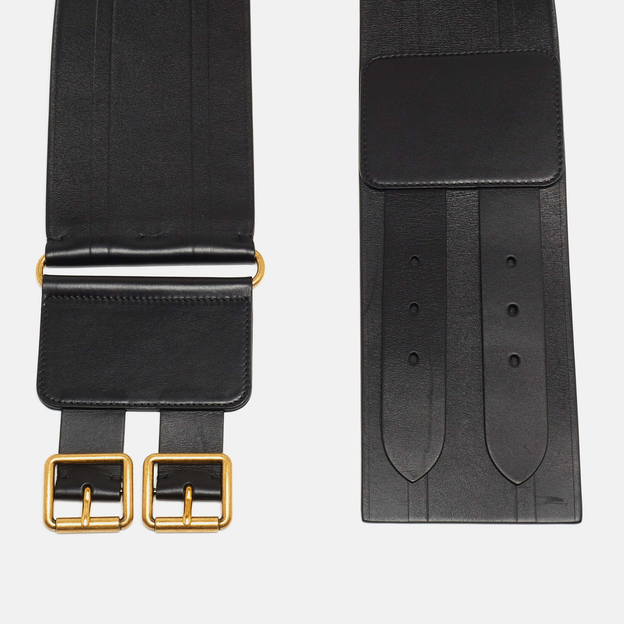 

Dior Black Leather Wide Double Buckle Waist Belt