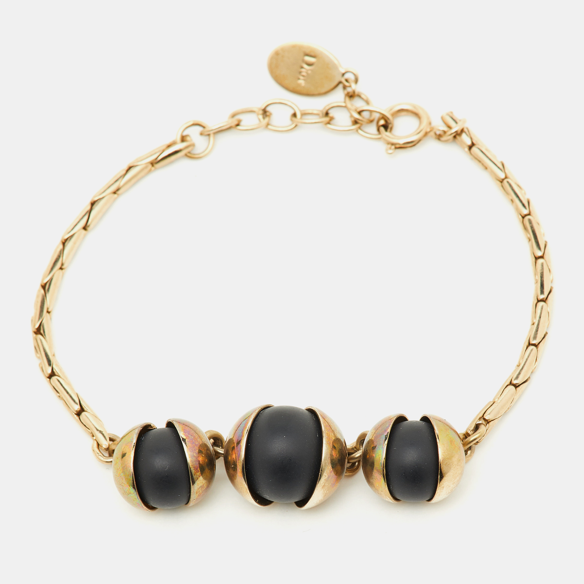 Pre-owned Dior Tribale Black Beads Gold Tone Bracelet
