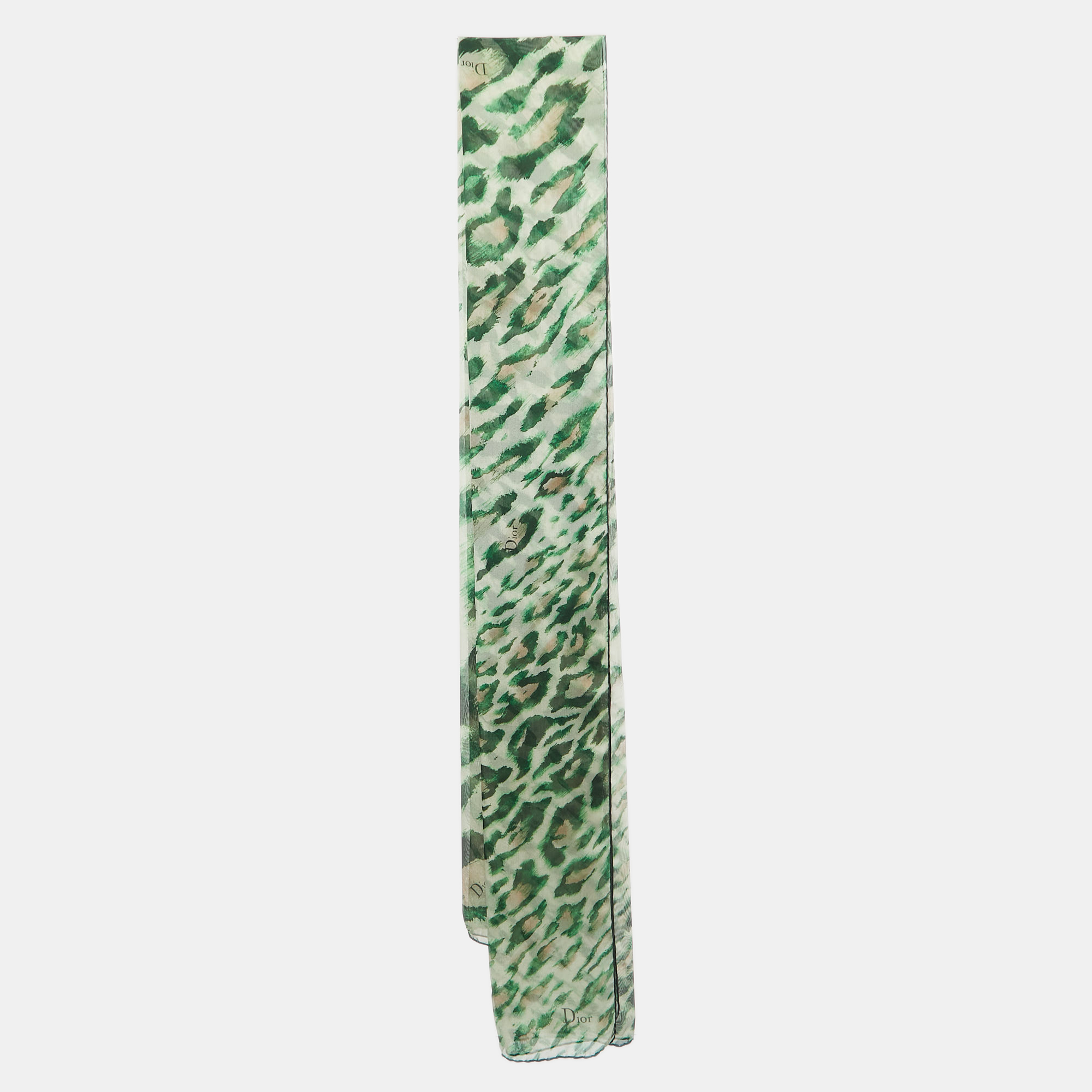 Pre-owned Dior Green Leopard Print Silk Scarf