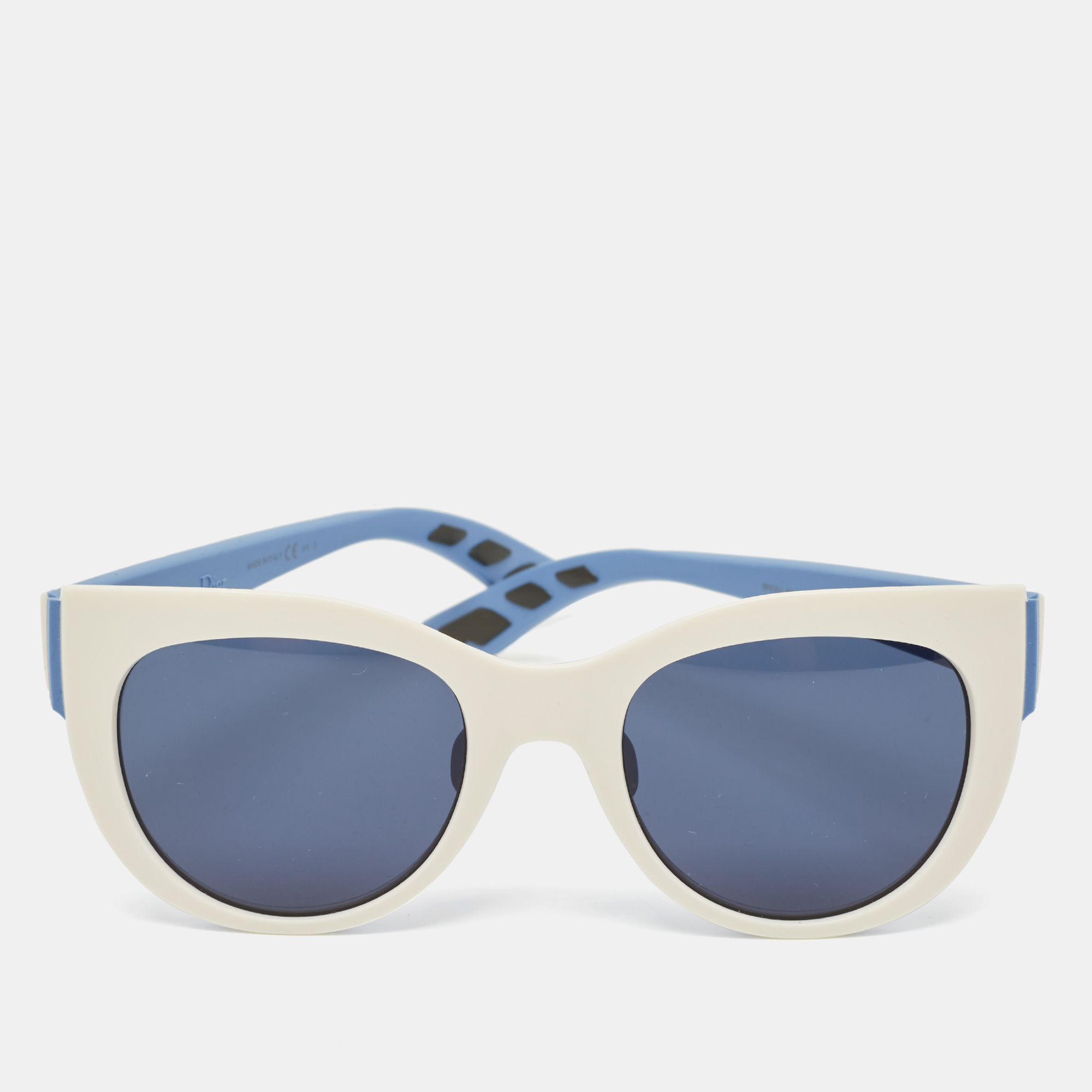Pre-owned Dior Blue/white Brkku Decale1 Cat Eye Sunglasses