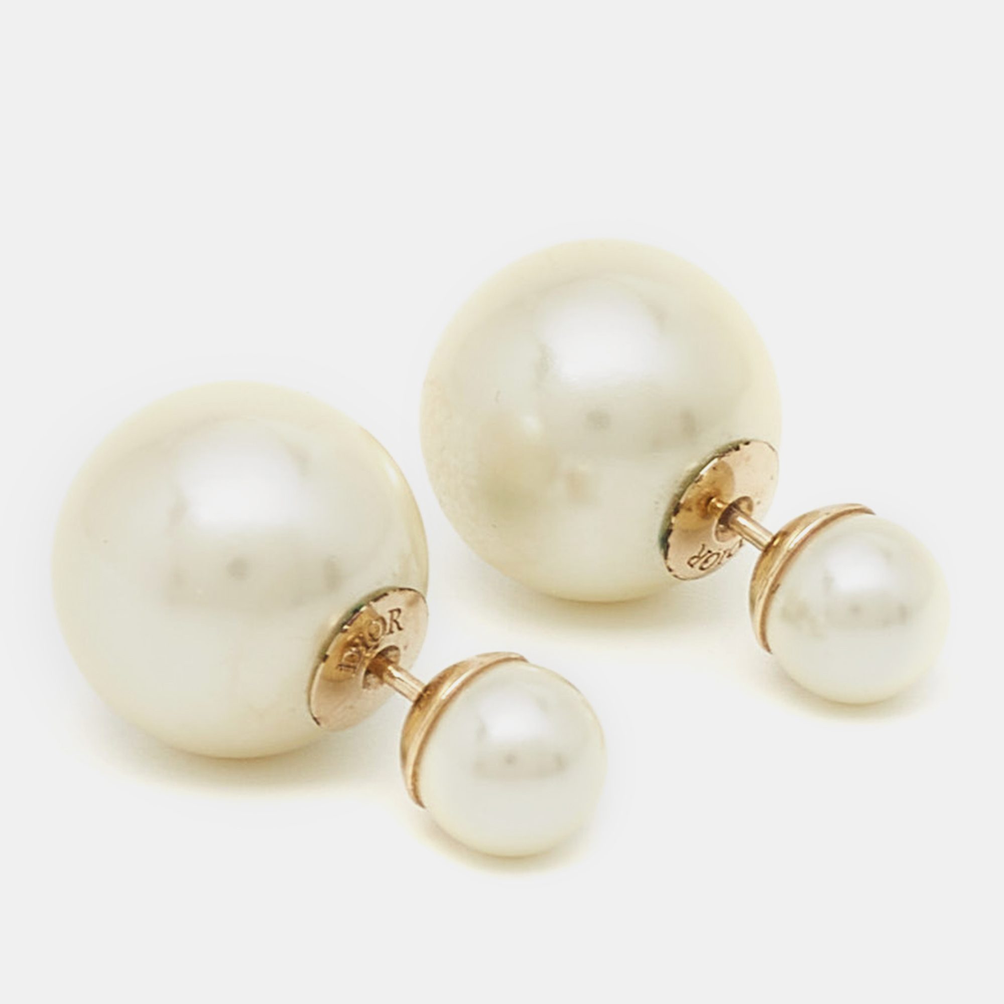 

Dior Tribales Faux Pearl Gold Tone Metal Stud Earrings