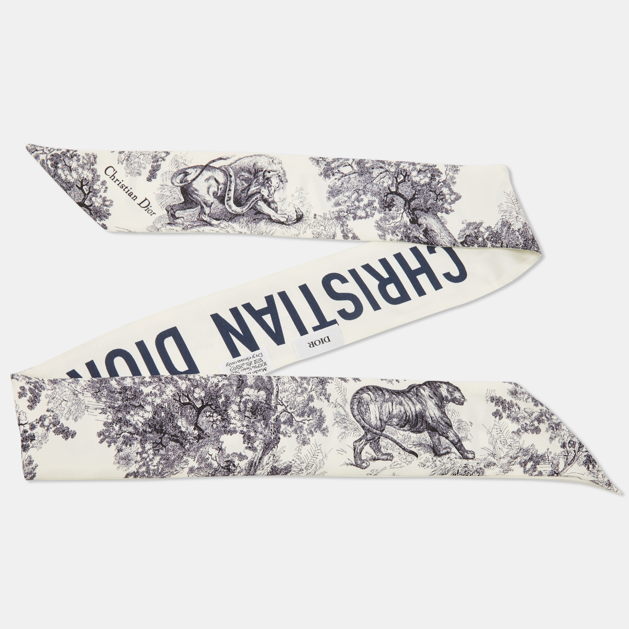 Dior White/Navy Blue Toile De Jouy Silk Bandeau Scarf
