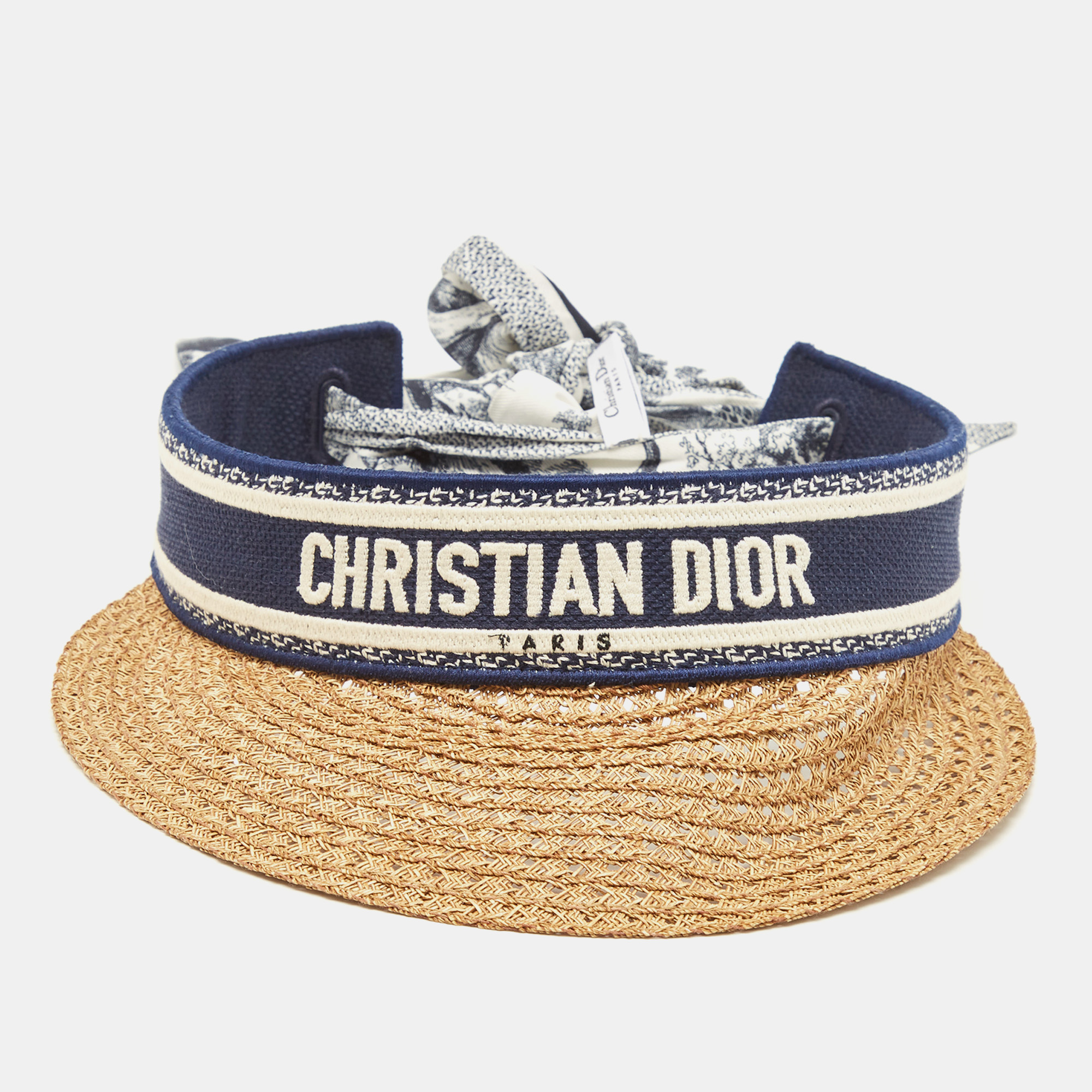 

Dior Navy Blue Straw & Embroidered Canvas Mitzah D-Ocean Visor Cap