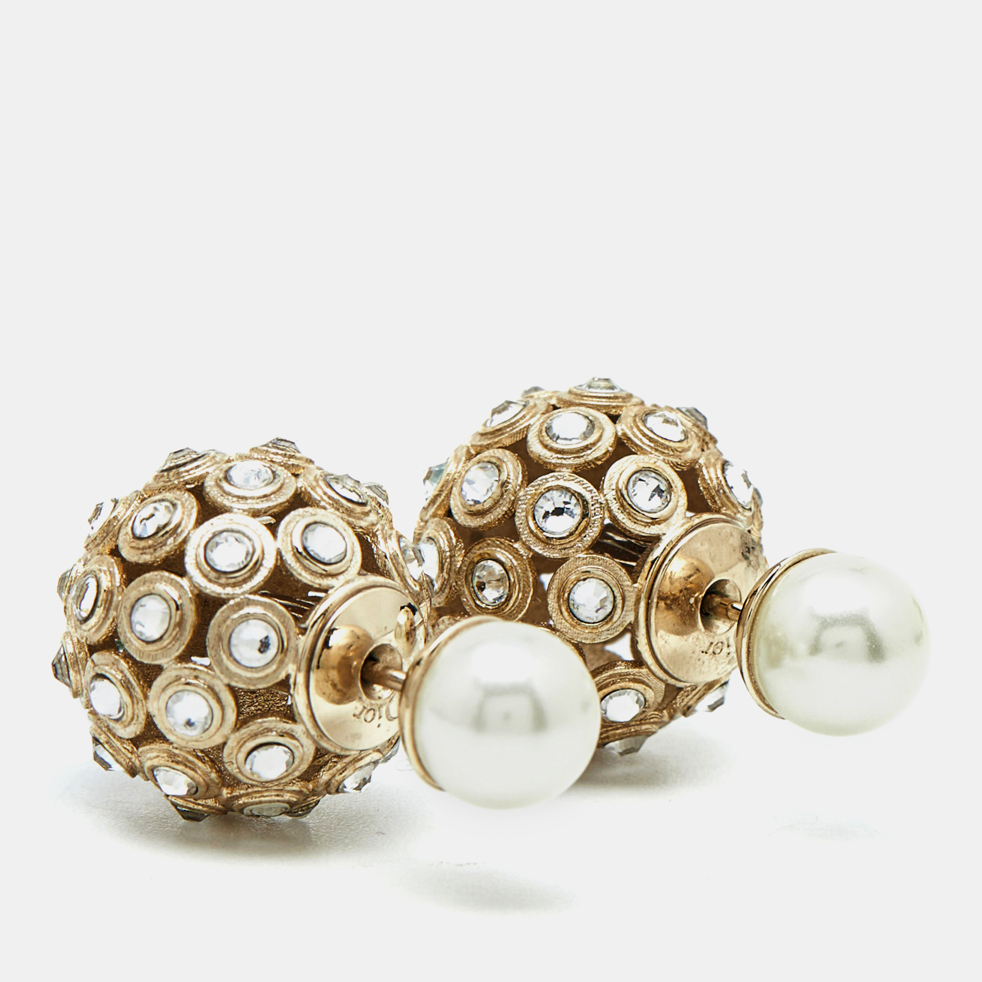 

Dior Tribales Crystal Faux Pearl Gold Tone Earrings