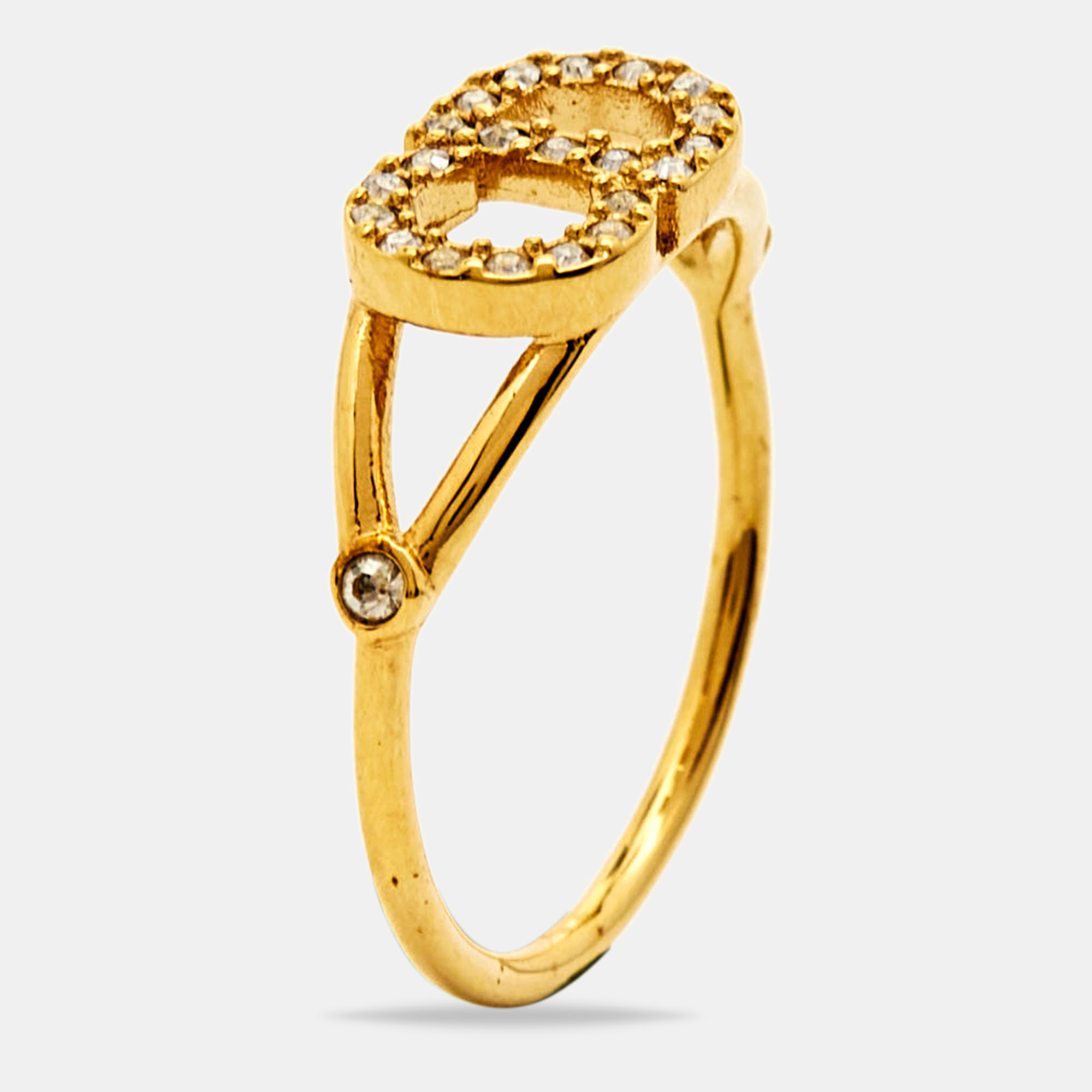 Pre-owned Dior Clair D Lune Cd Crystal Gold Tone Ring Size 53