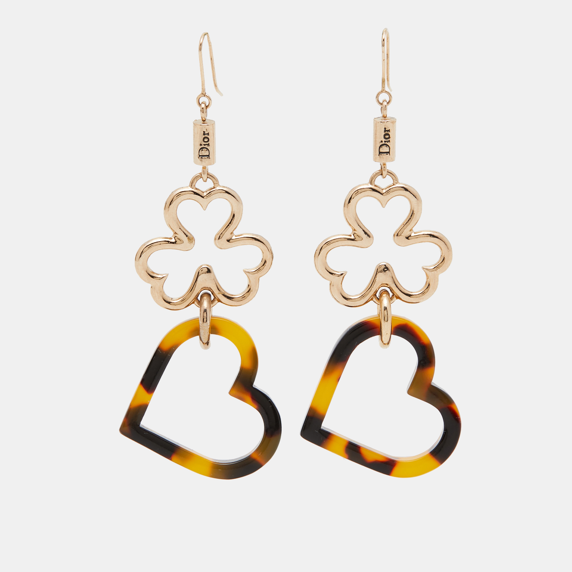 Pre Owned Dior Tortoiseshell Acetate Gold Tone Earrings