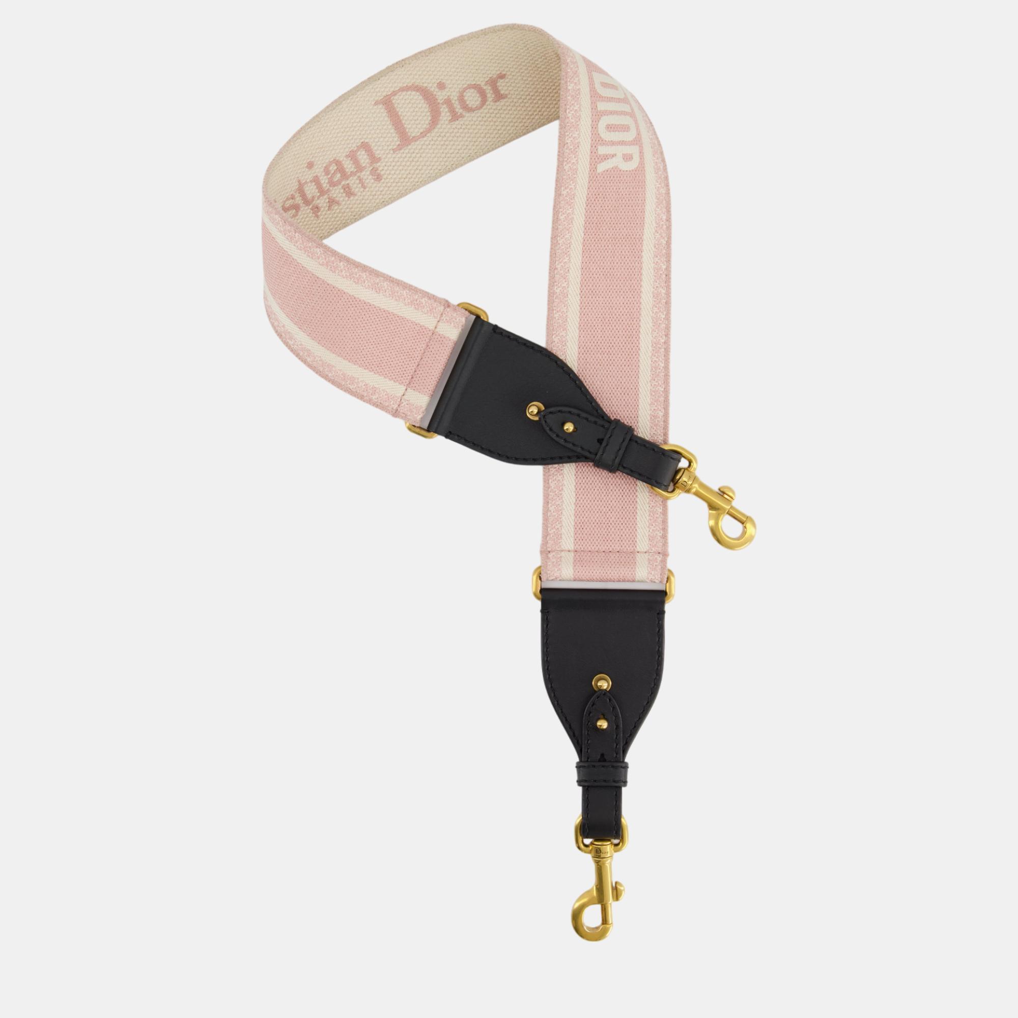 

Christian Dior Pale Pink Guitar Bag Strap with Gold Hardware, Black