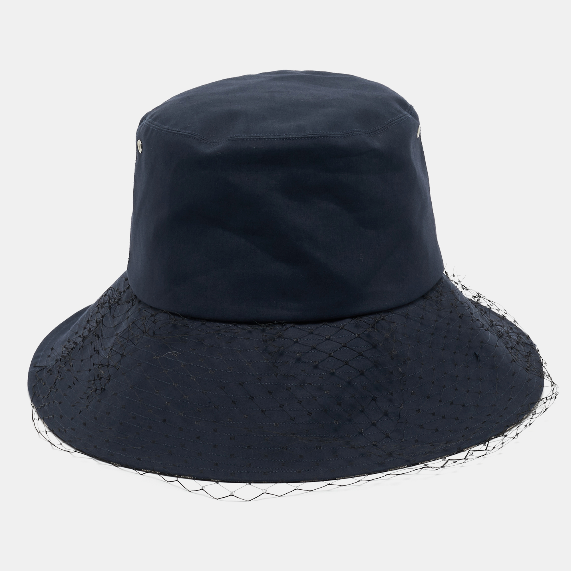 

Dior Navy Blue Teddy-D Veil Trimmed Bucket Hat Size