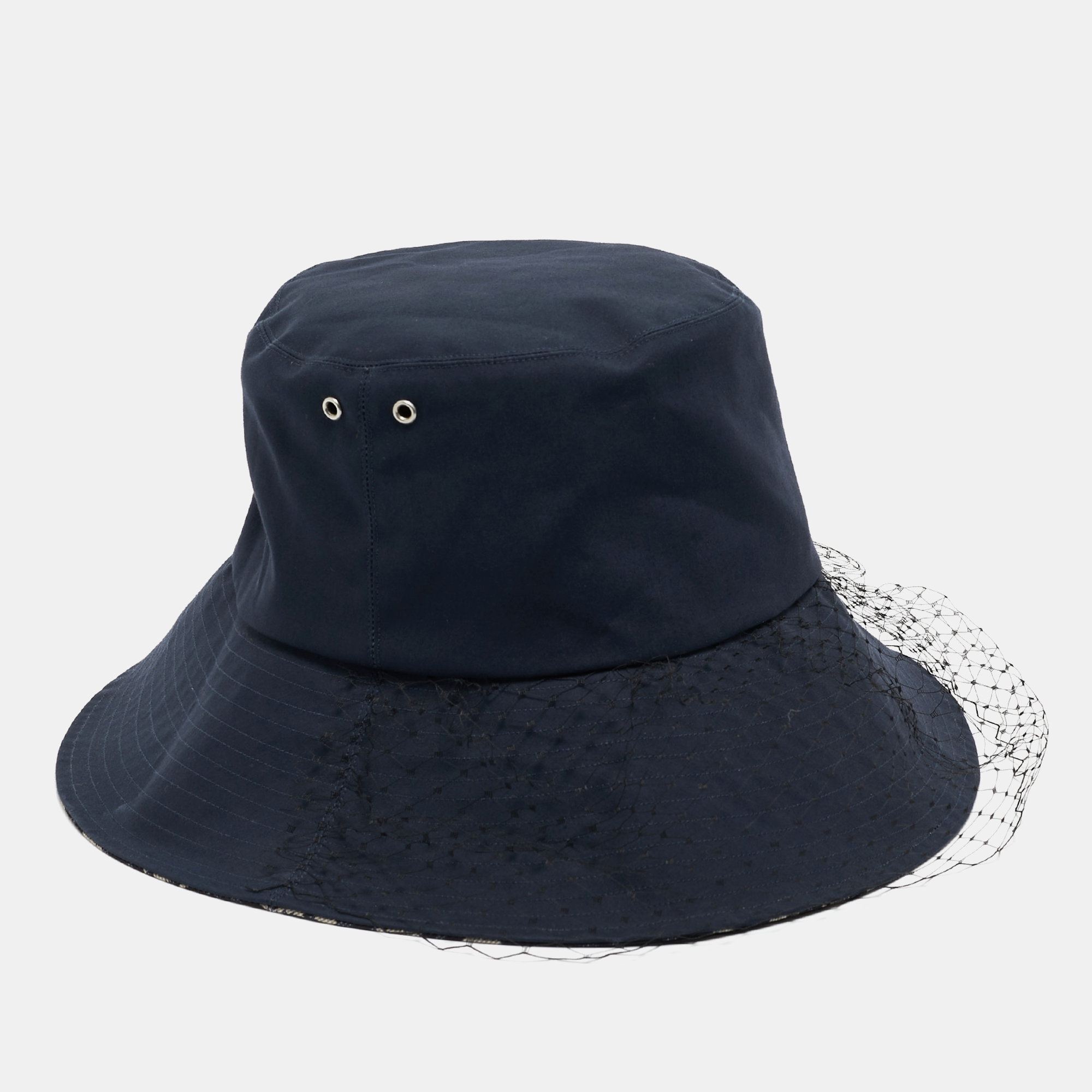 Pre Owned Dior Navy Blue Teddy-D Veil Trimmed Bucket Hat Size 57