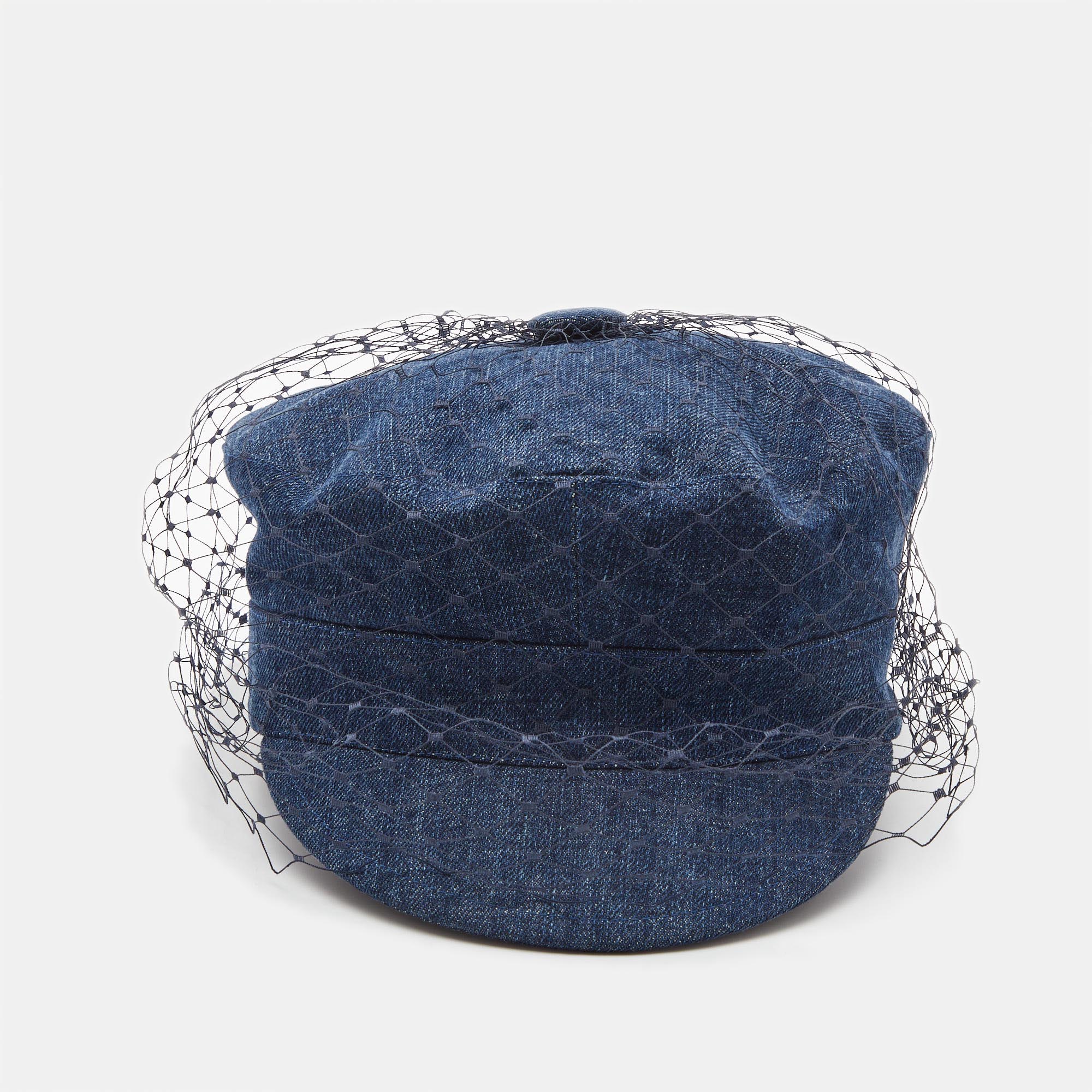 

Dior Blue Denim Veil Detail Arty Cap Size