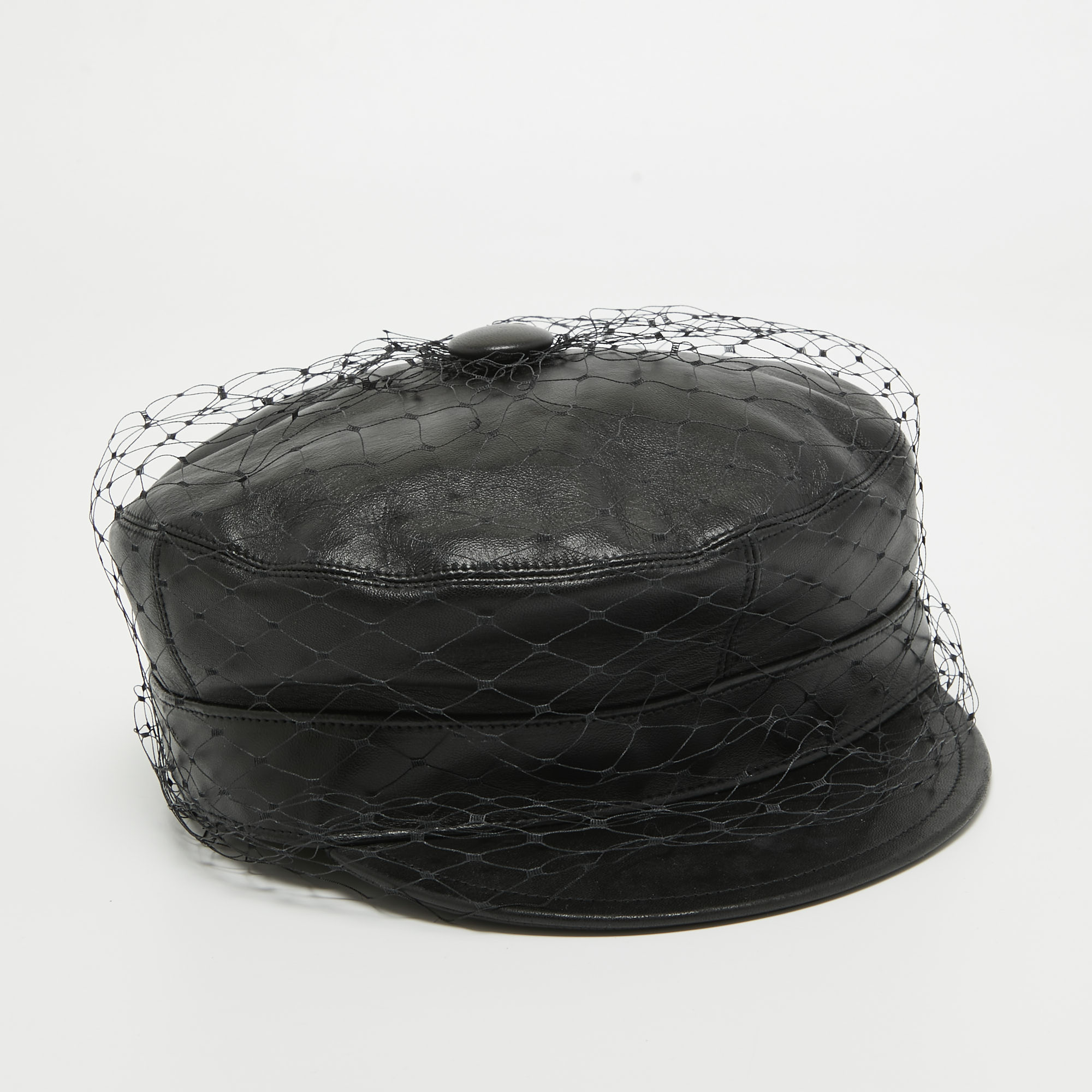 Pre-owned Dior Black Leather Newsboy Veil Cap