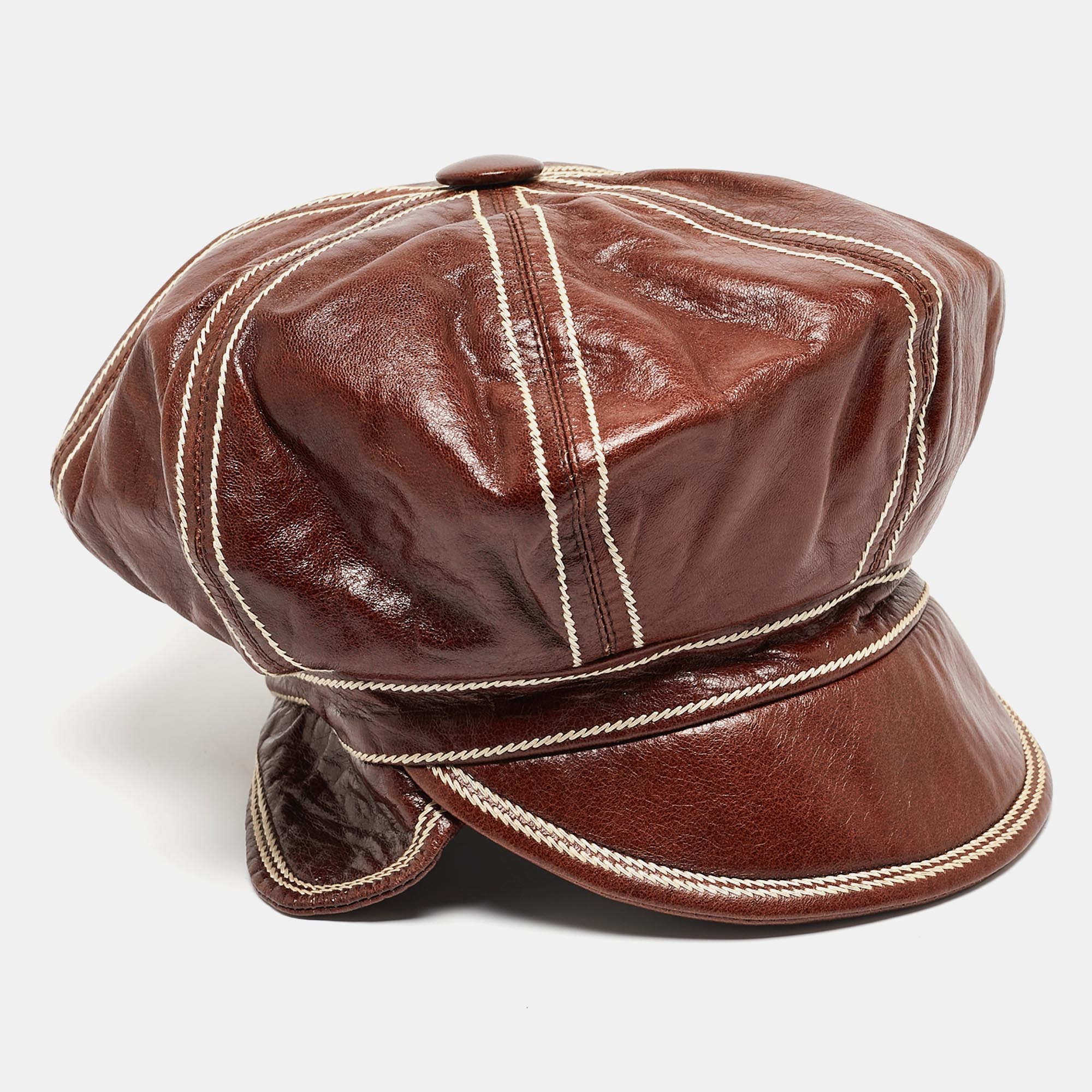 Pre-owned Dior Brown Leather Newsboy Cap