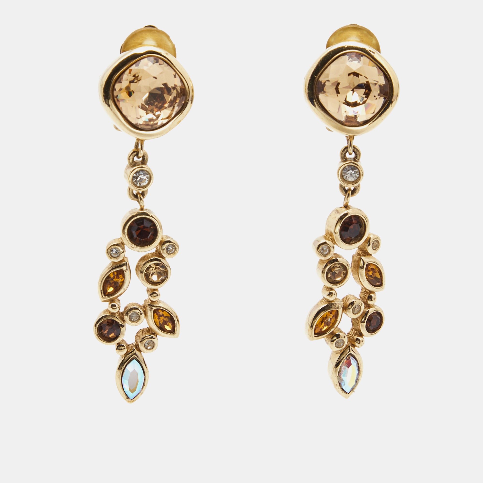 Pre-owned Dior Christian  Crystals Gold Tone Earrings