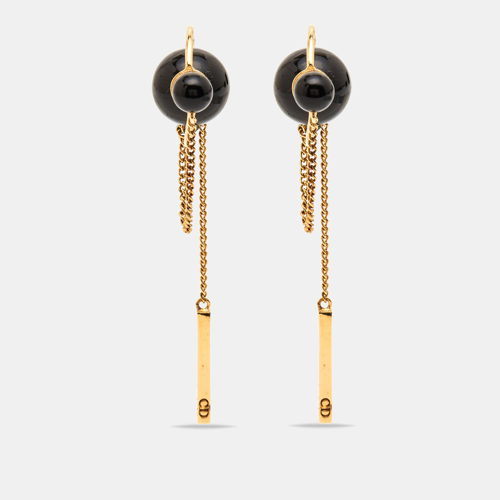 Pre Owned Dior Tribals Onyx Gold Tone Earrings