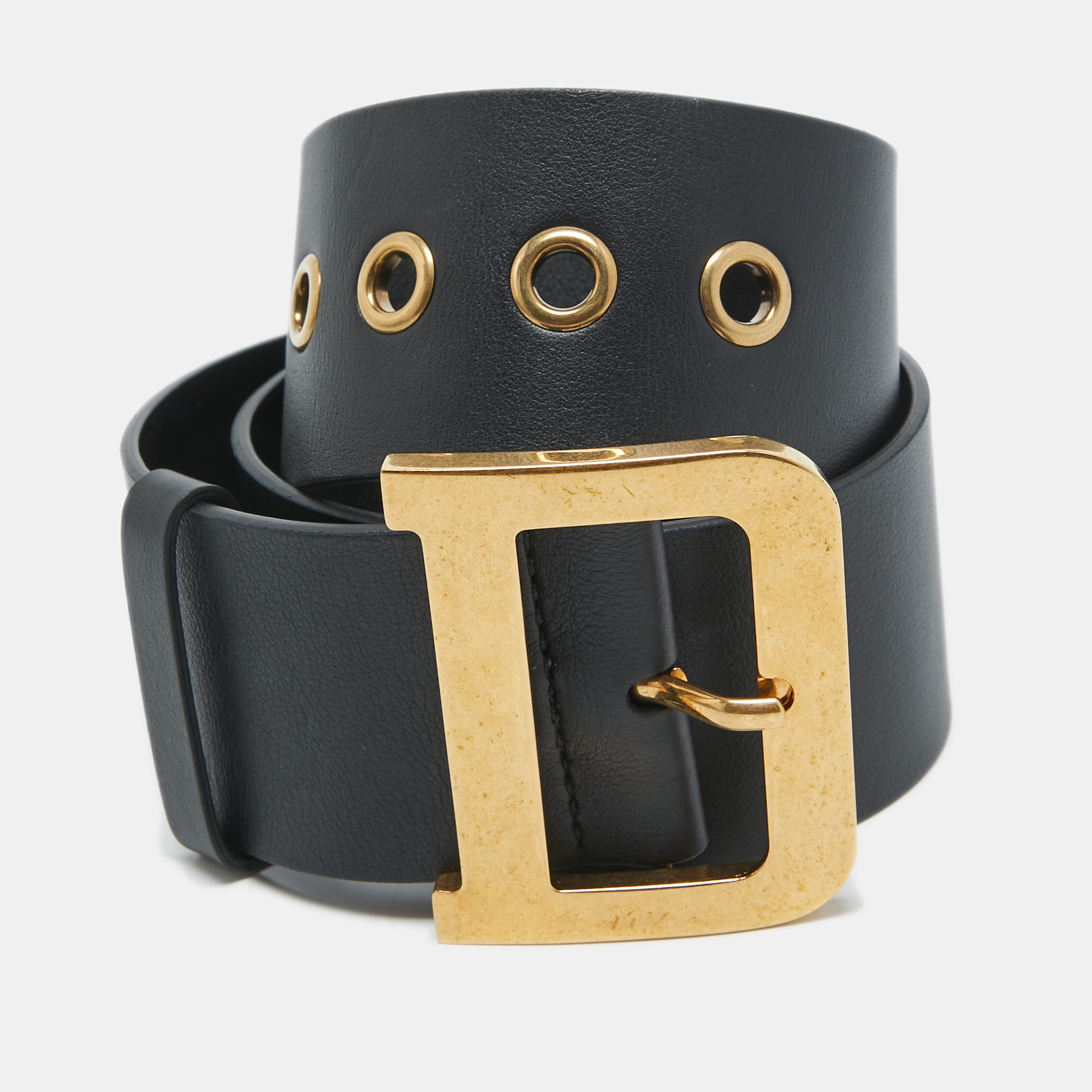 

Dior Black Leather Diorquake Buckle Belt