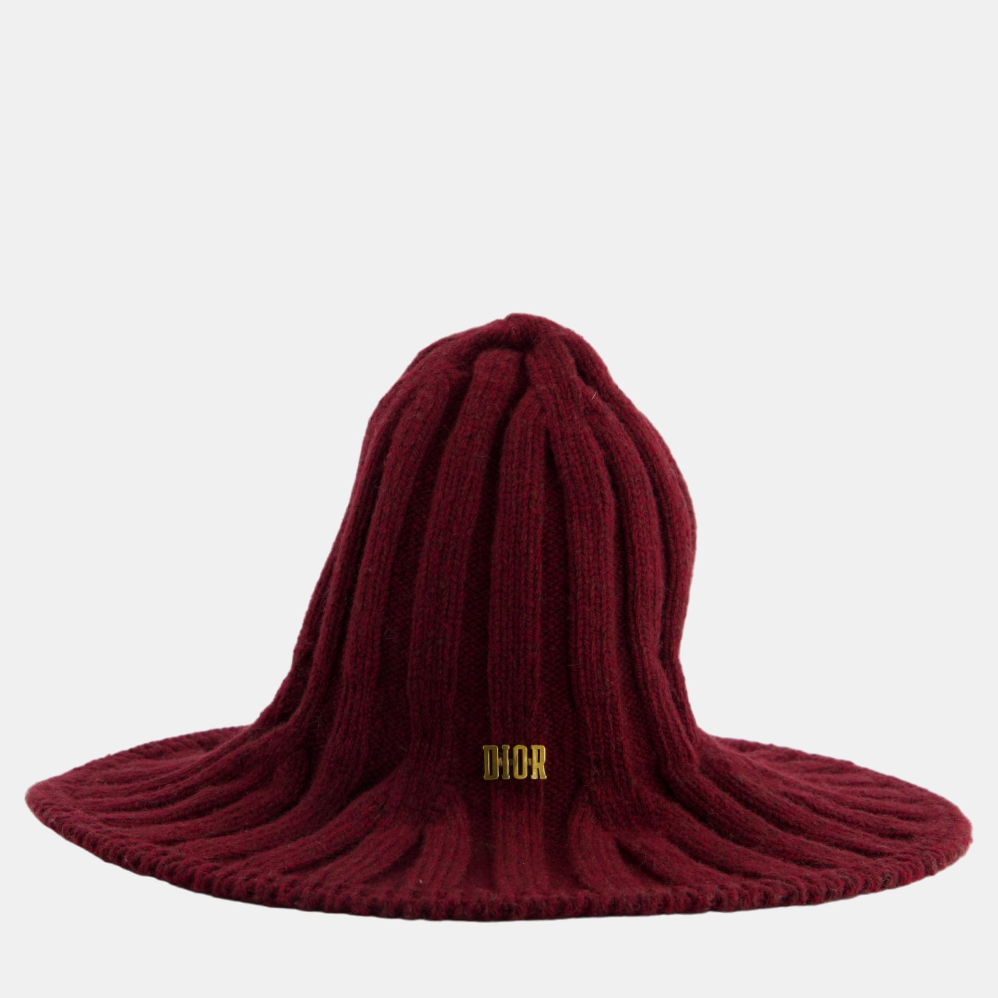 

Christian Dior Burgundy Arty Heather Tulip Ribbed Hat with Logo Detail Size U
