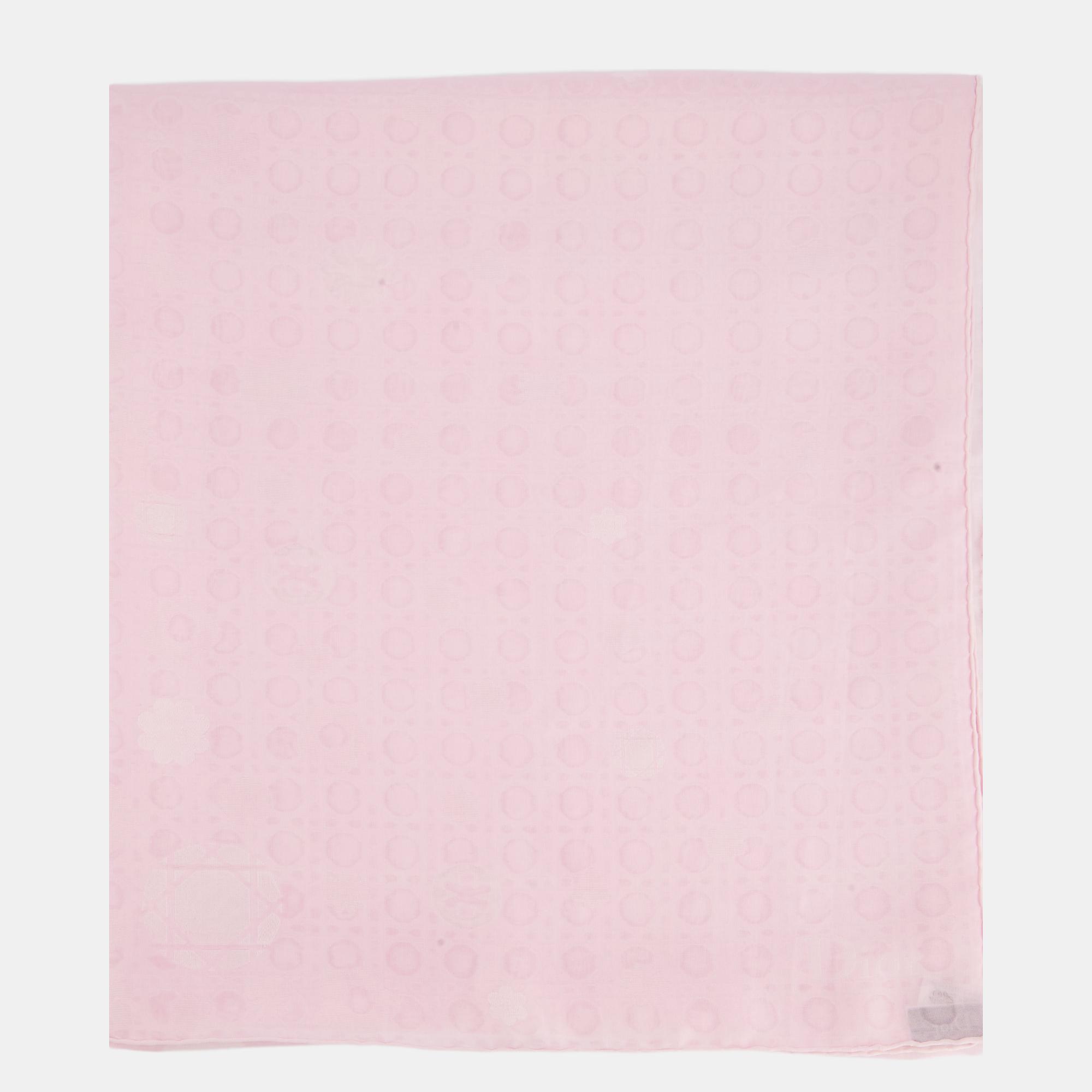 

Christian Dior Pink Silk Scarf with Floral Detailing