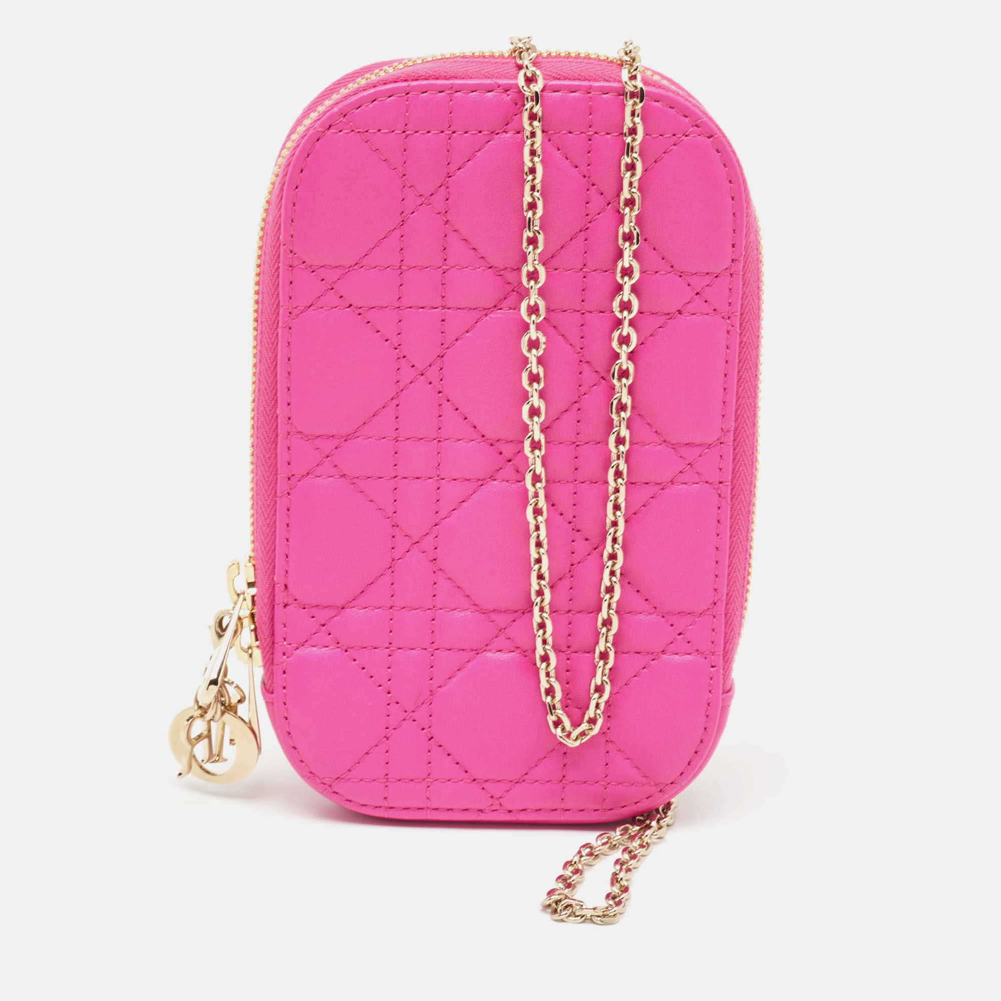 

Dior Pink Cannage Leather Lady Dior Phone Chain Holder