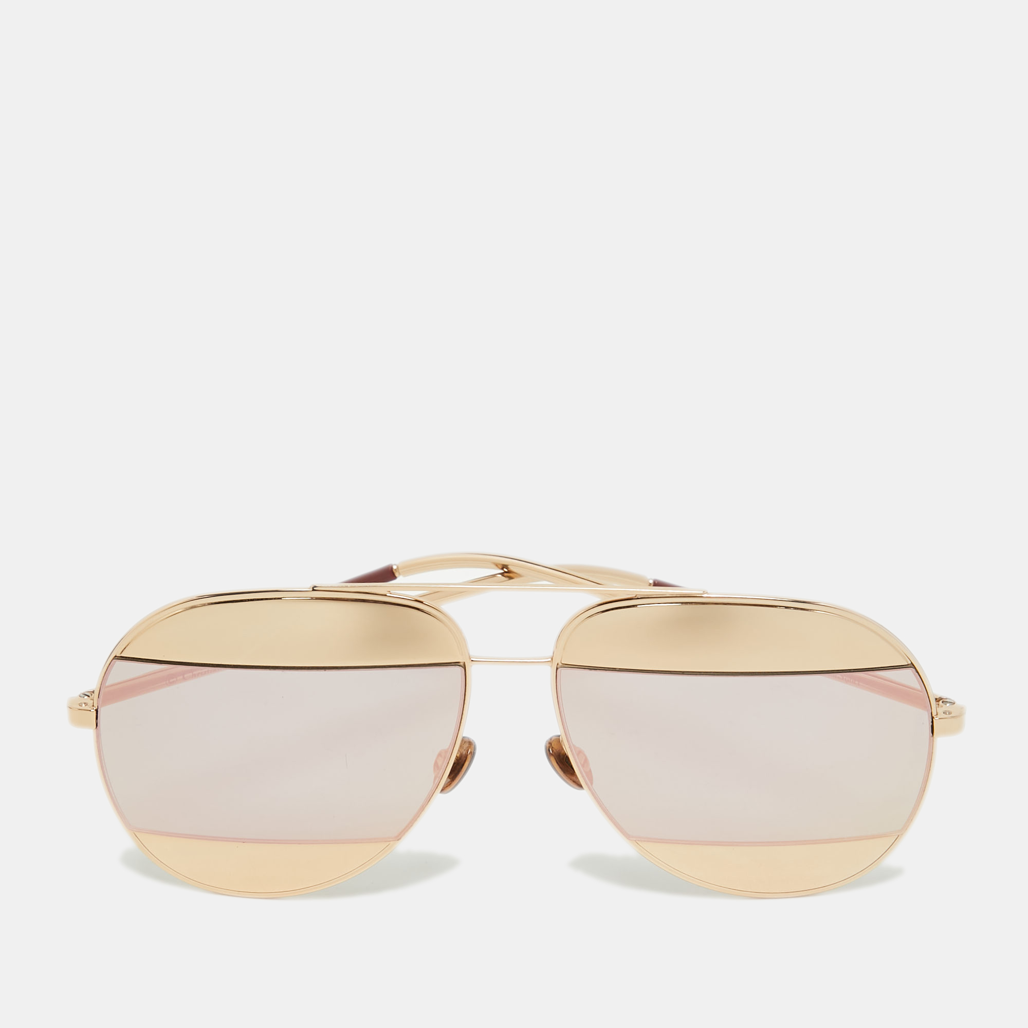 Pre-owned Dior Gold Mirrored Split 1 Aviator Sunglasses