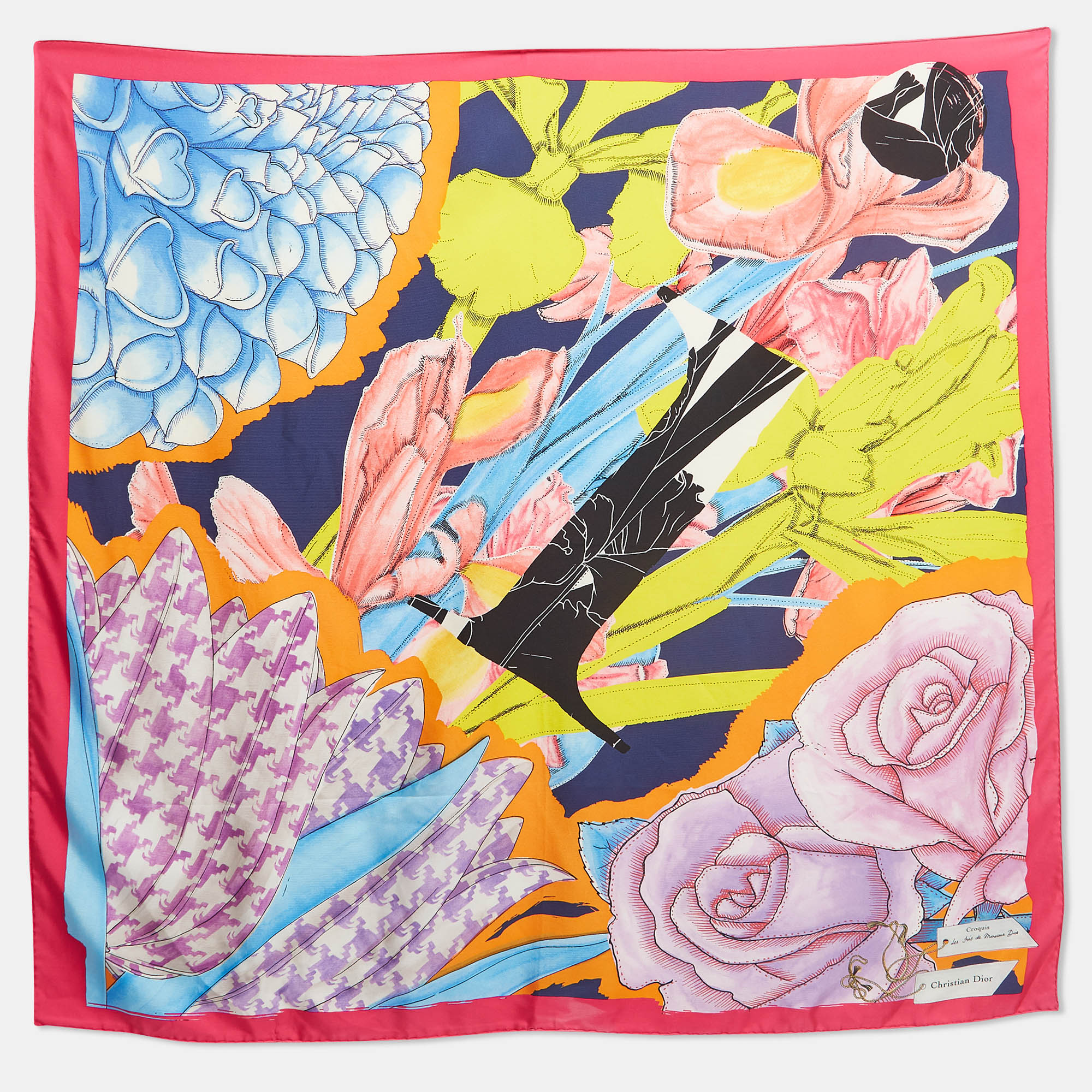 Pre-owned Dior Multicolor Print Silk Croquis Scarf