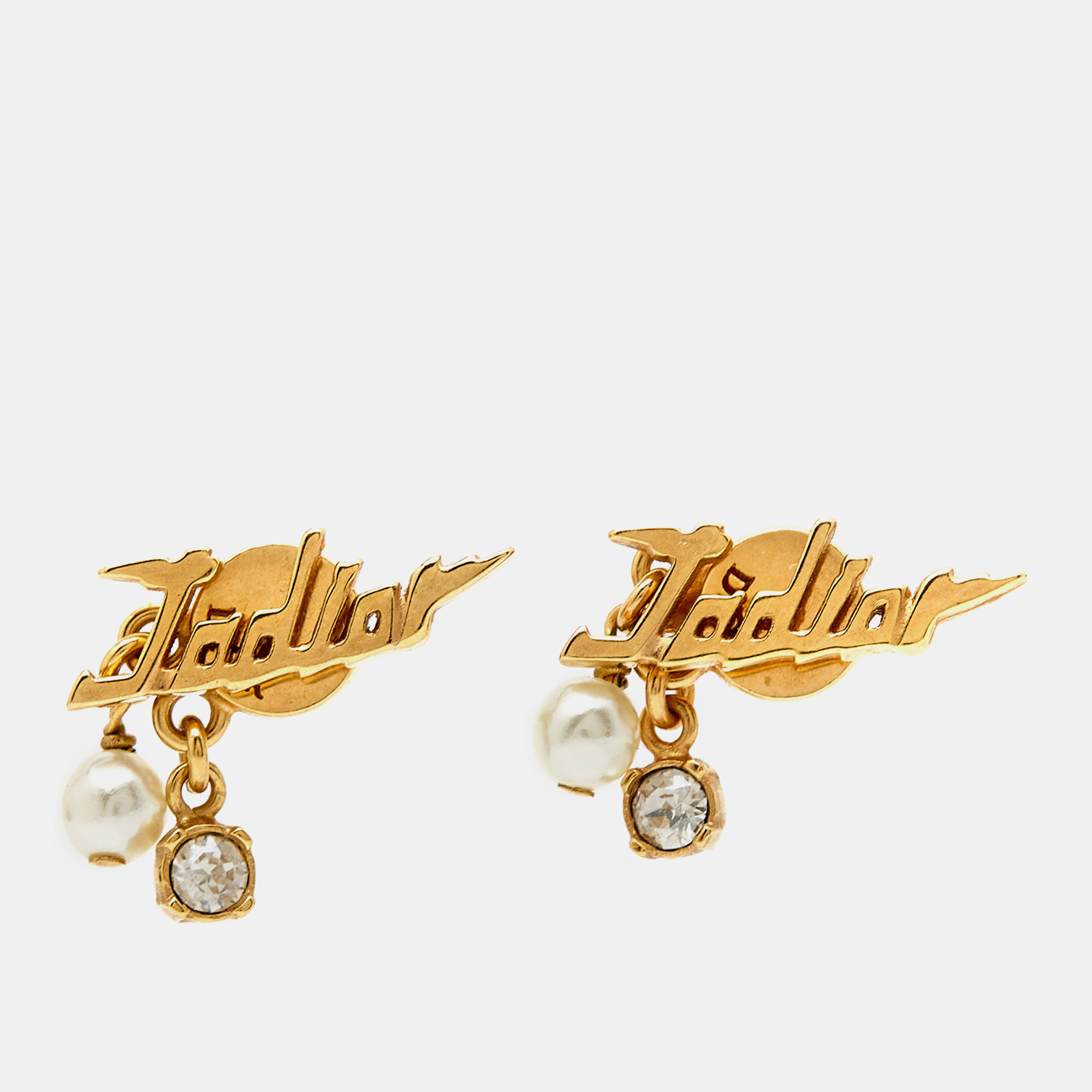 

Dior J'Adior Faux Pearl Crystal Gold Tone Earrings