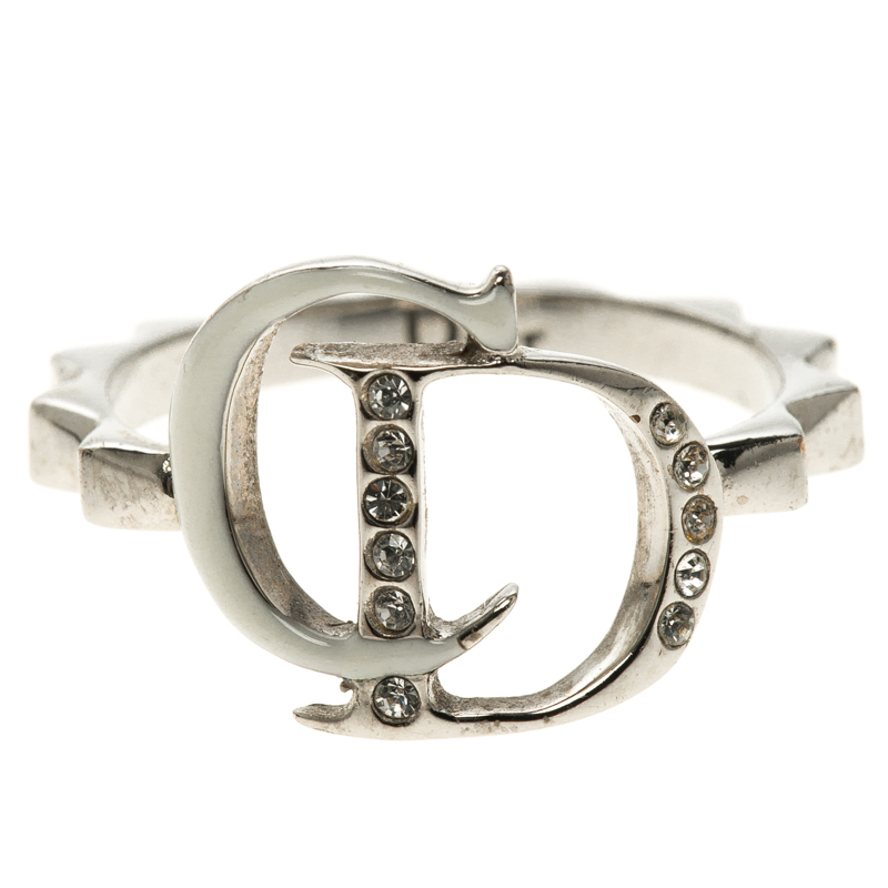 

Dior Logo Crystal Enamel Silver Tone Ring Size